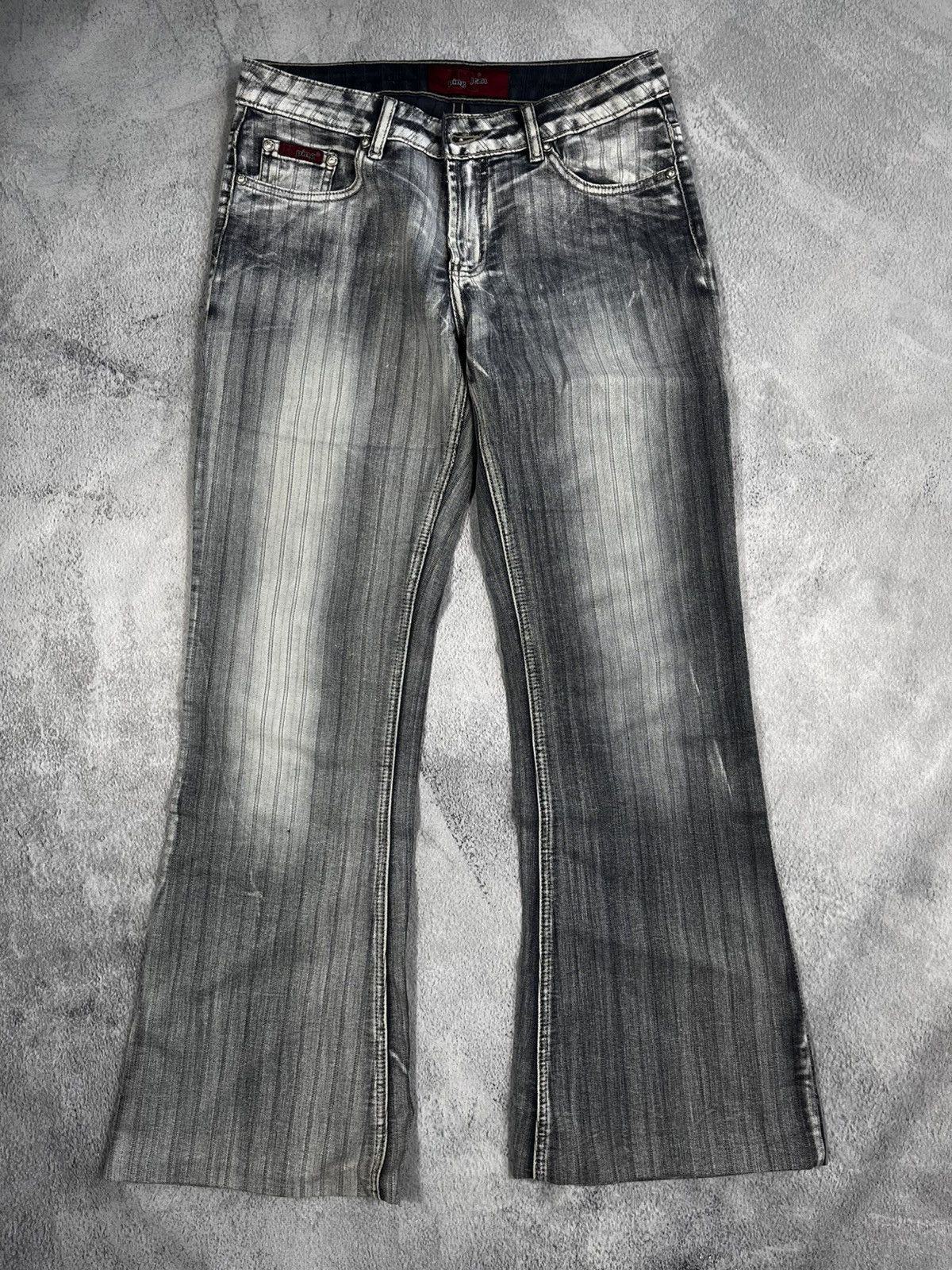 Japanese Brand × Vintage Vintage Y2K Japanese faded striped flared denim jeans 29 Size 29" - 2 Thumbnail