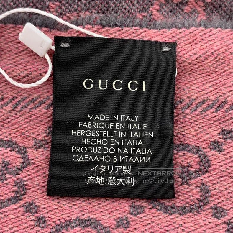 Gucci Gucci Gray-pink logo jacquard printed wool tassel scarf Size ONE SIZE - 8 Thumbnail