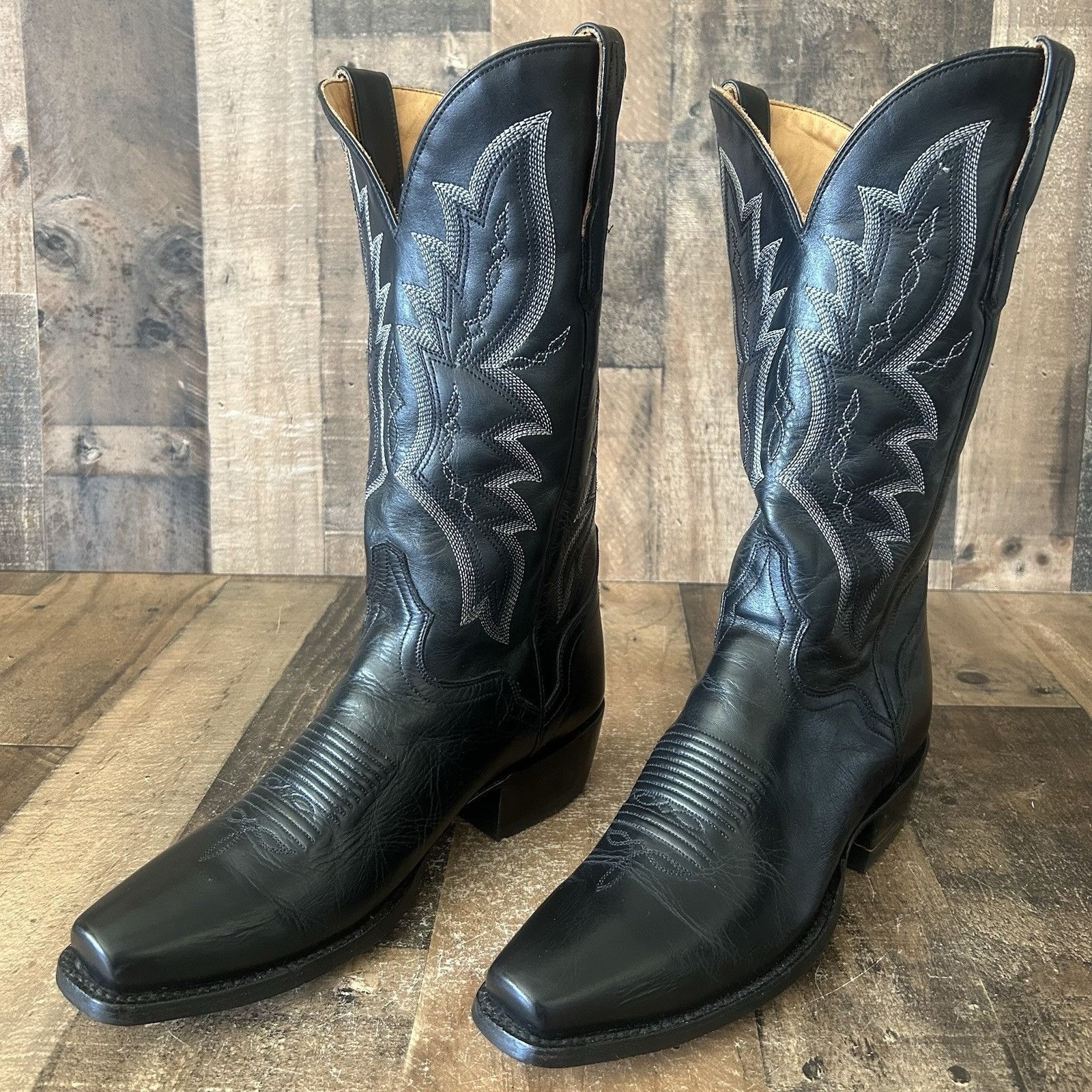 Vintage El Dorado Handmade Square Toe Black Cowboy Boots Mens 9 D Size US 9 / EU 42 - 1 Thumbnail