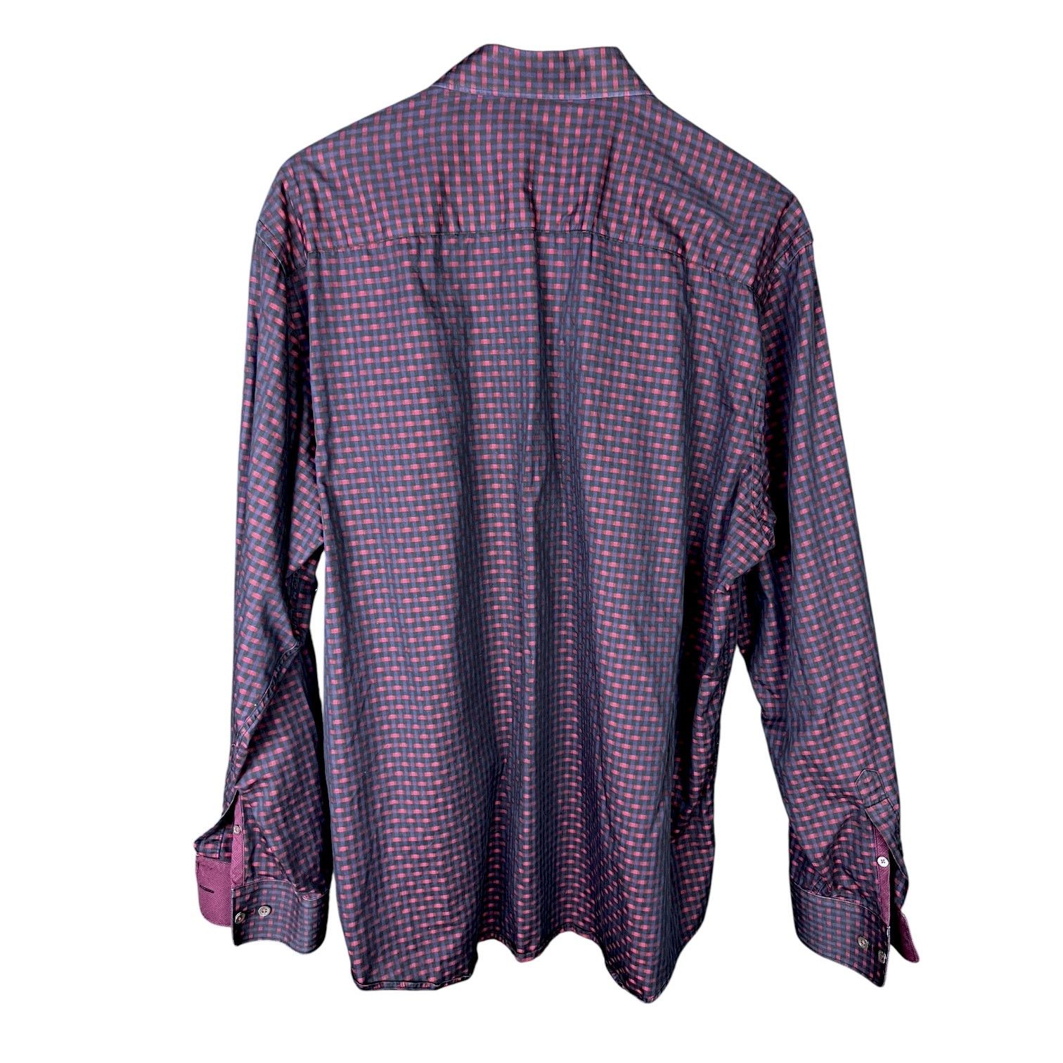 BUGATCHI Men's Bugatchi Plaid Dark Red/Navy Blue Button-Up Shirt - M Size US M / EU 48-50 / 2 - 2 Thumbnail