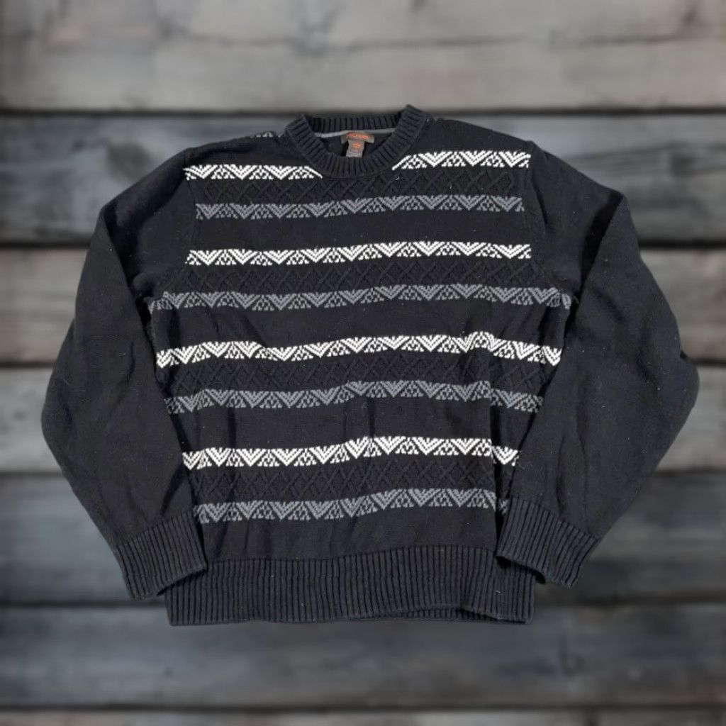 Dockers Retro Dad Style Geometric Pattern Sweater Adult Large Black Gray Chunky Knit Size US L / EU 52-54 / 3 - 1 Thumbnail