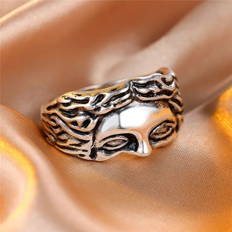 Jewelry Unique Female Metal Face Finger Ring Size ONE SIZE - 2 Thumbnail