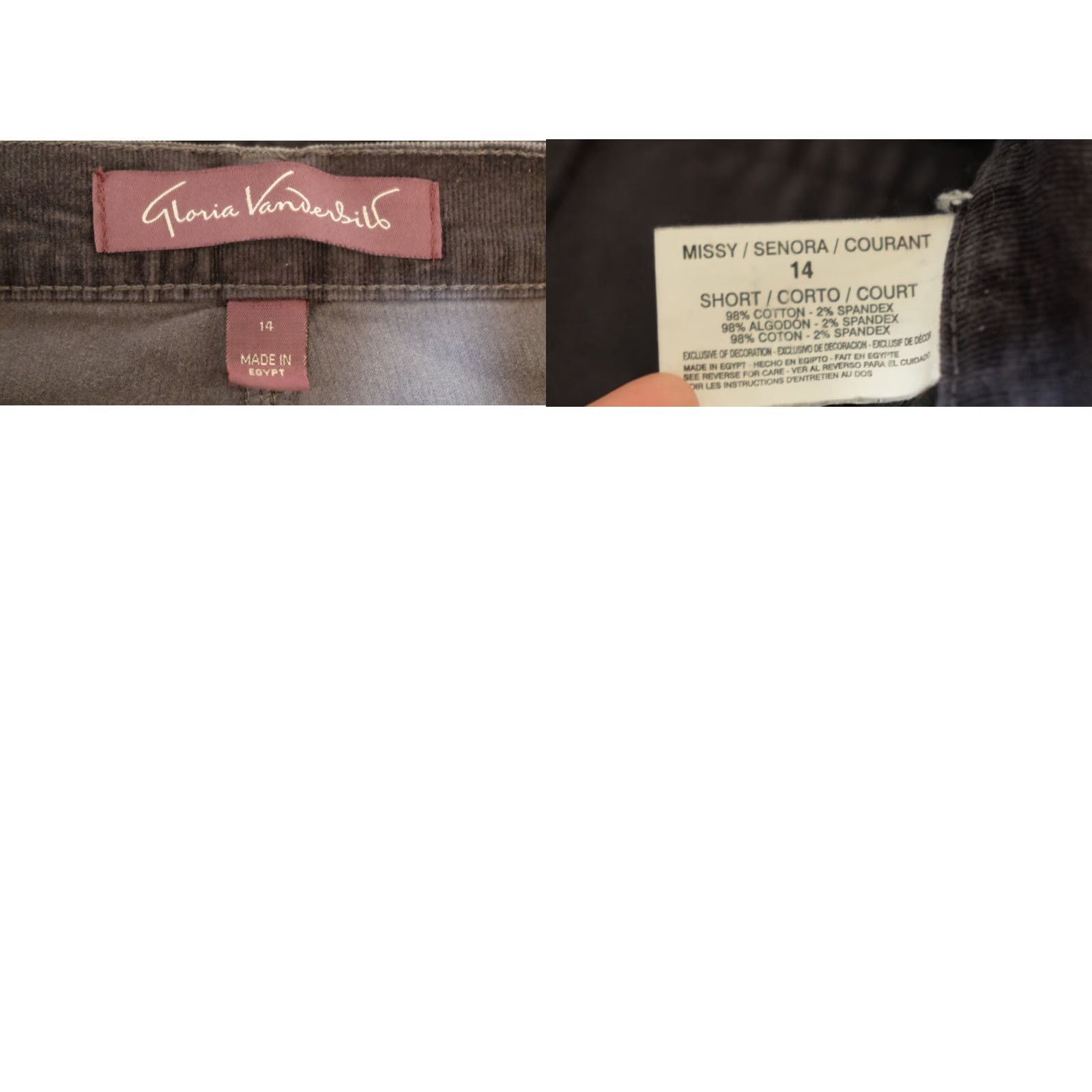 Gloria Vanderbilt Gloria Vanderbilt Corduroy Pants Gray High-Rise Straight Womens 14 Short #A14-7 Size 36" / US 14 / IT 50 - 8 Thumbnail