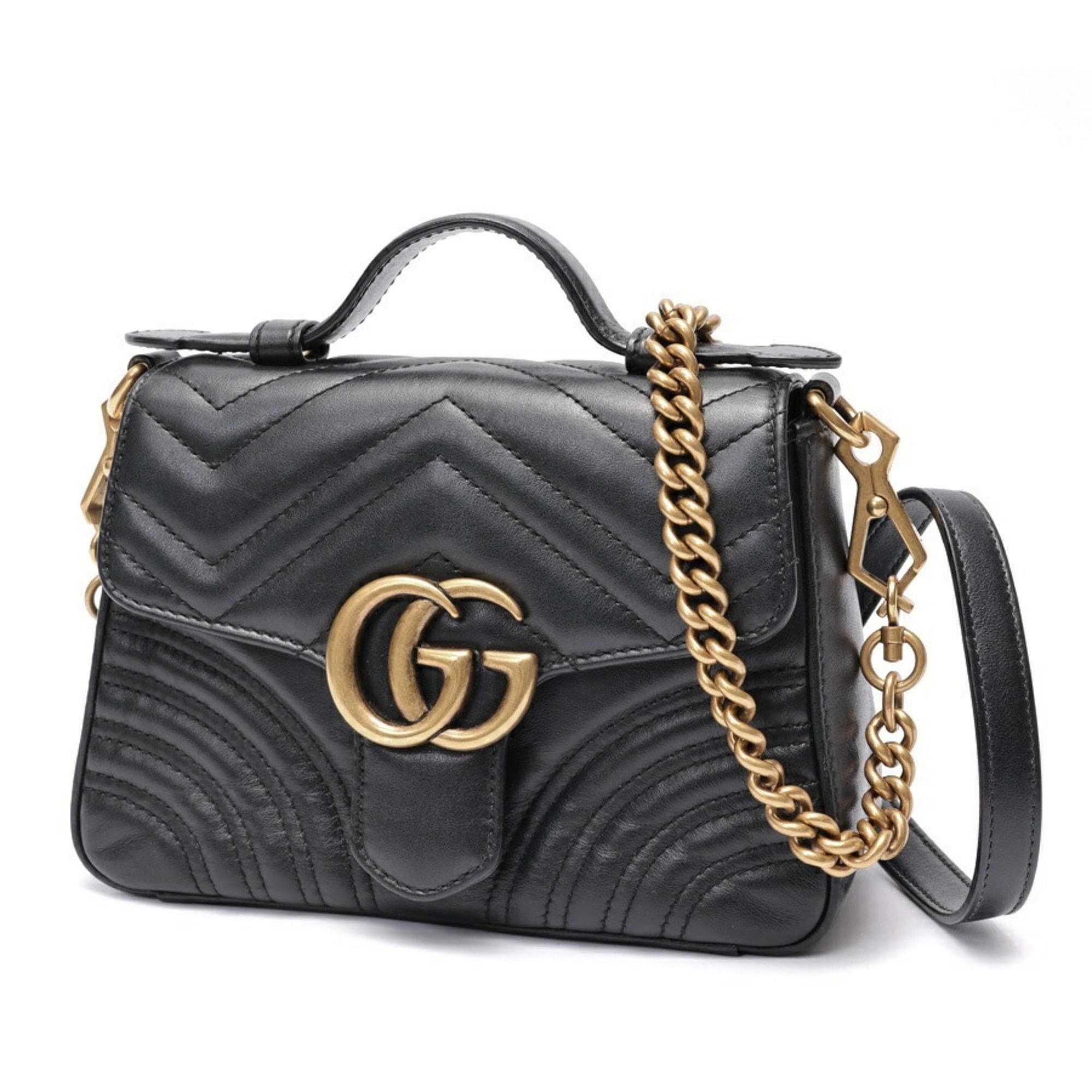 Gucci Gucci GG Marmont Mini Chain Shoulder Bag 547260 Leather Black Size ONE SIZE - 1 Thumbnail