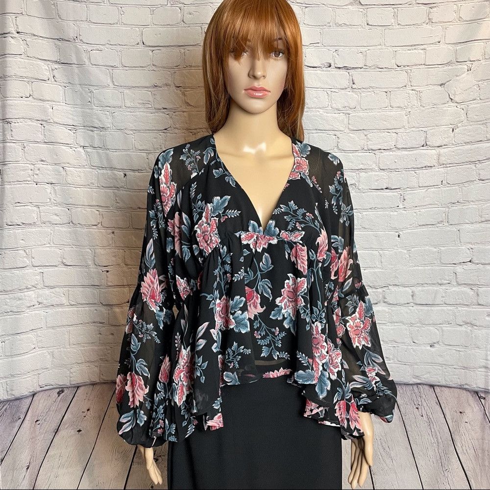 Other New Olivaceous Floral Long Sleeve V-Neck Blouse Size L Size L / US 10 / IT 46 - 1 Thumbnail