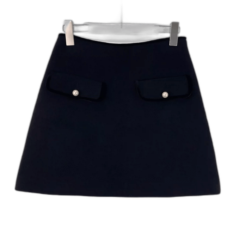 Miu Miu MiuMiu Black Wool A-Line Skirt with Buttons Size 40" / US 18 - 1 Thumbnail