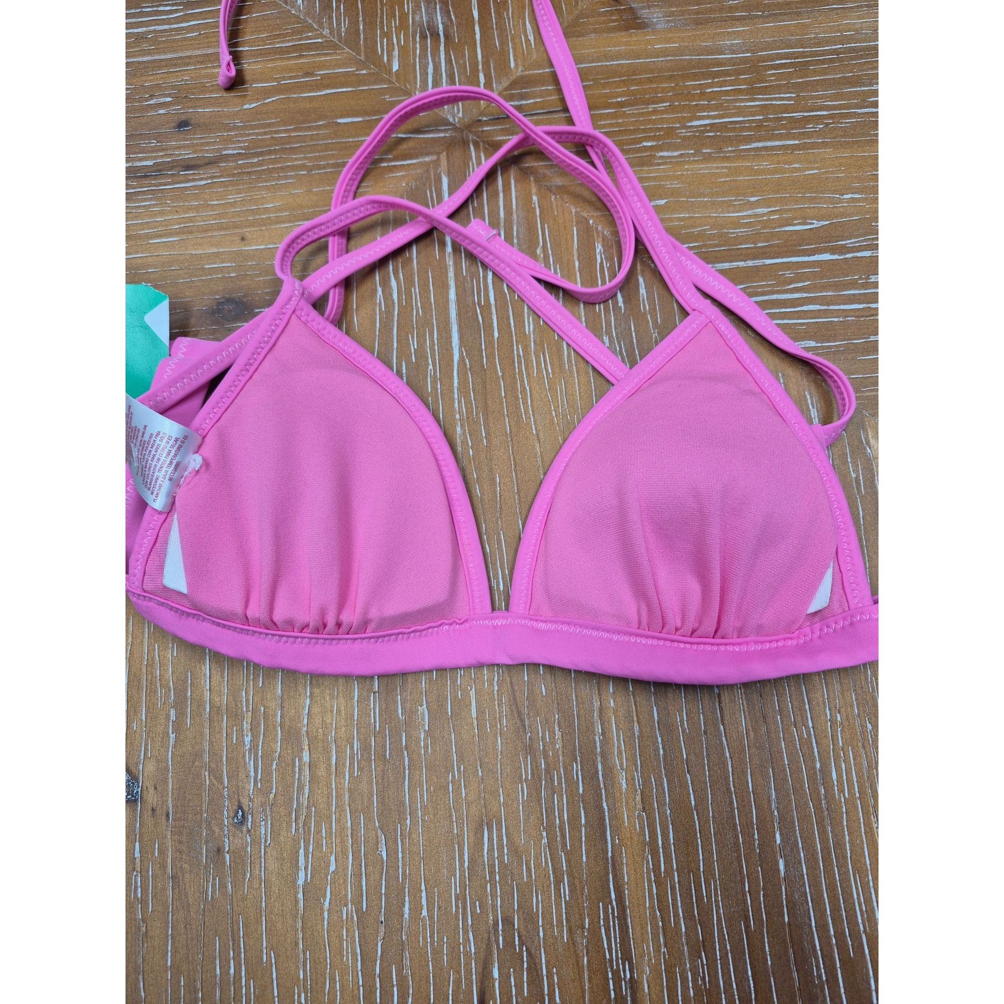 Other Pink Triangle Bikini Top With Strappy Back & Chevron Stitch Size ONE SIZE - 2 Thumbnail