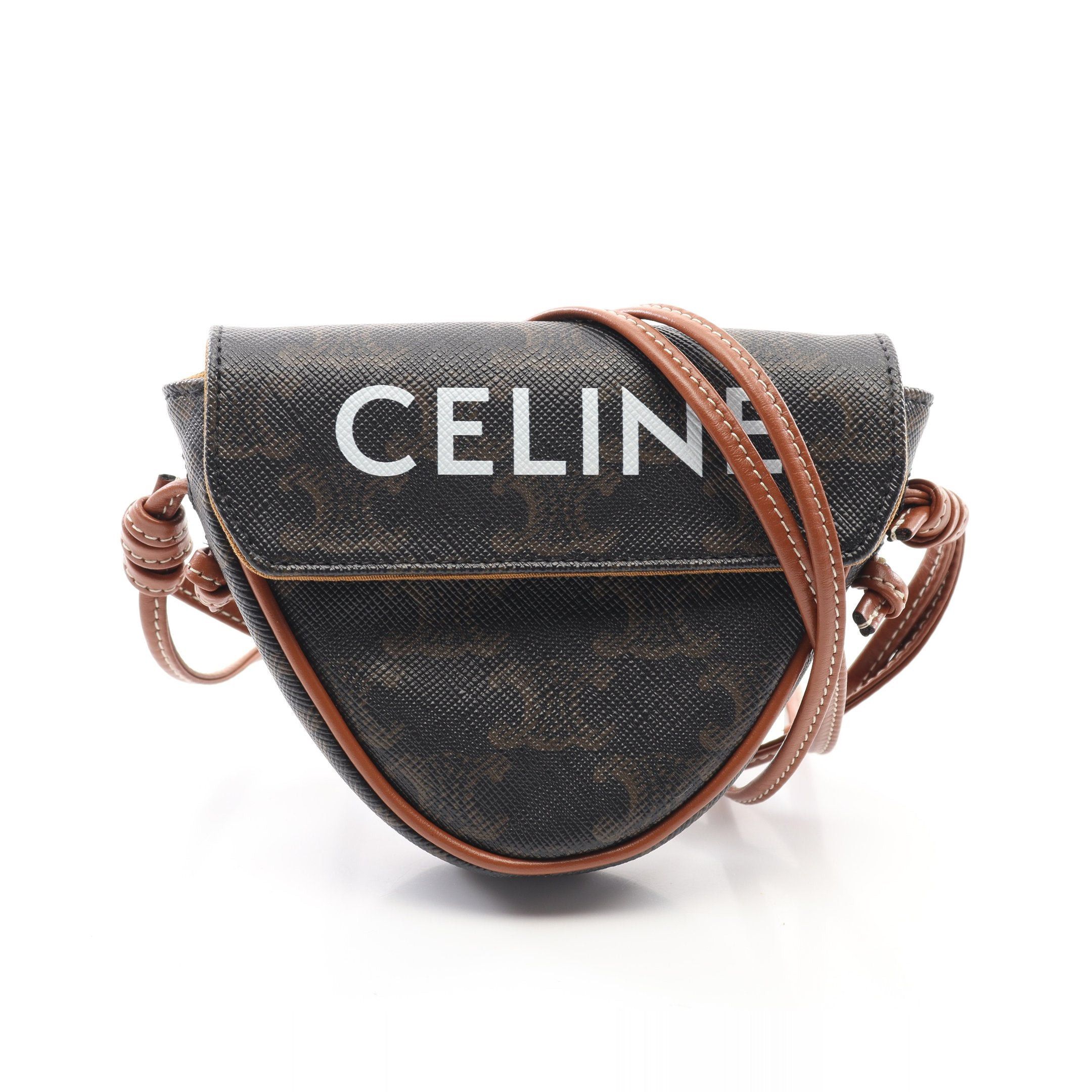 Celine Celine Triomphe Triangle Mini Shoulder Bag Leather Dark Brown Size ONE SIZE - 1 Thumbnail