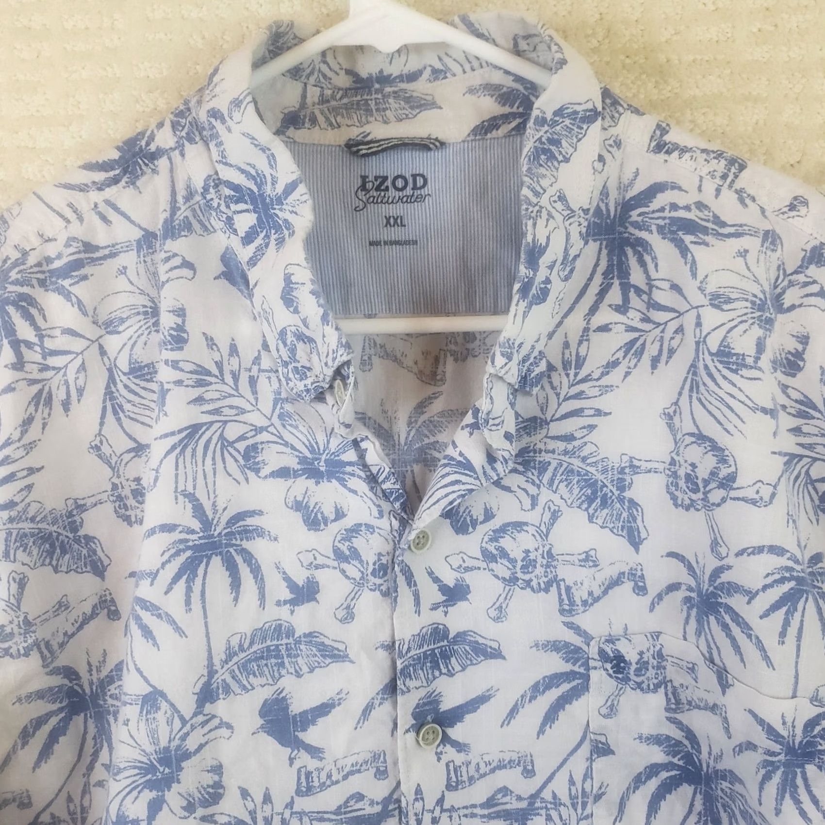 Izod IZOD Saltwater Blue Floral Print Short Sleeve Cotton Button-Up Shirt Men's 2XL Size US XXL / EU 58 / 5 - 3 Thumbnail