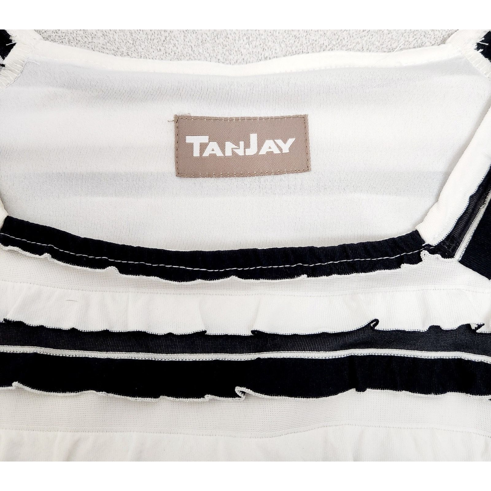 Other TanJay Black White Striped Ruffled Pleats Square Neck Top 1X Size XXL / US 16-18 / IT 52-54 - 6 Thumbnail