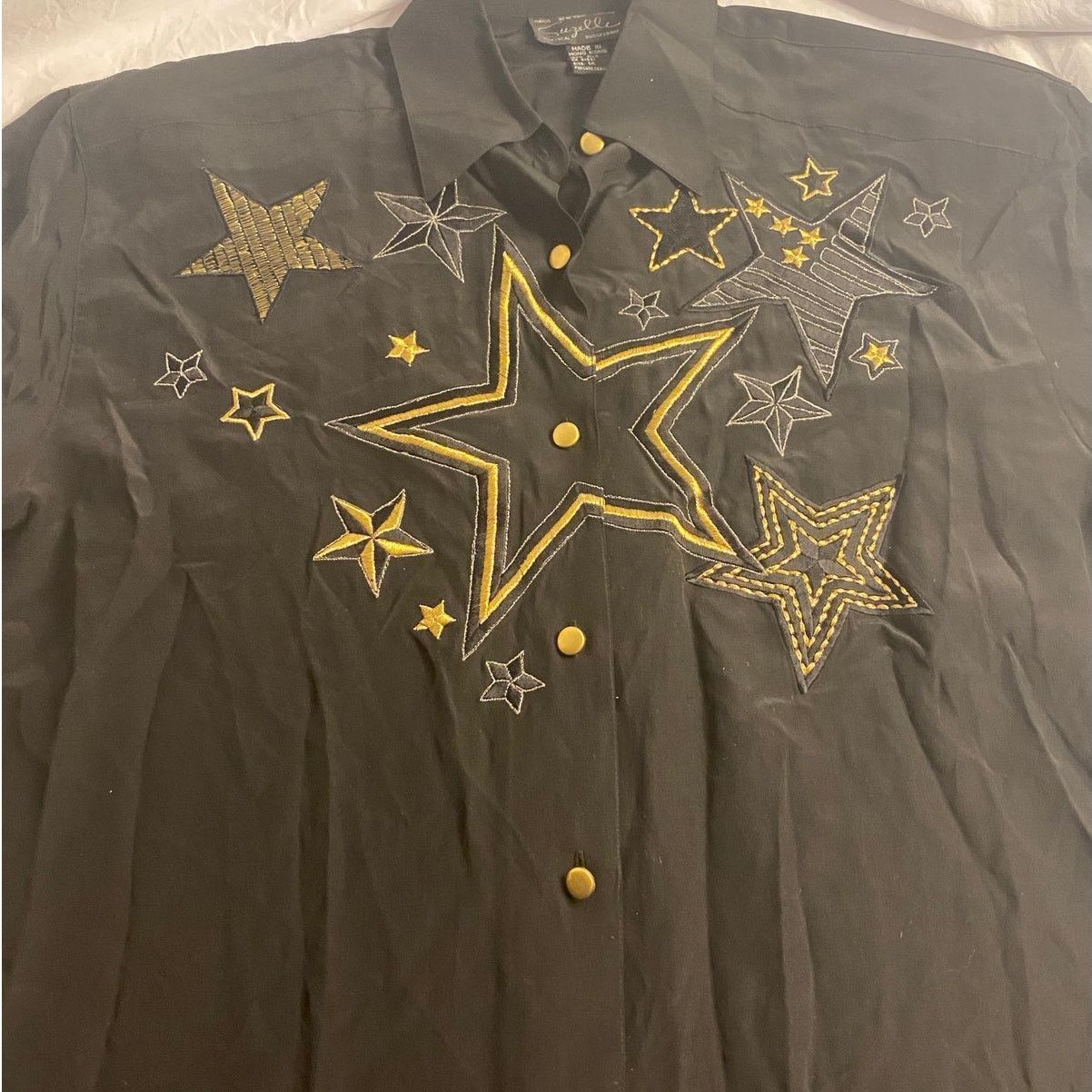 Other Vintage Starcore Glam Embroidered Silk Button Down Suzelle Size XL / US 12-14 / IT 48-50 - 3 Thumbnail