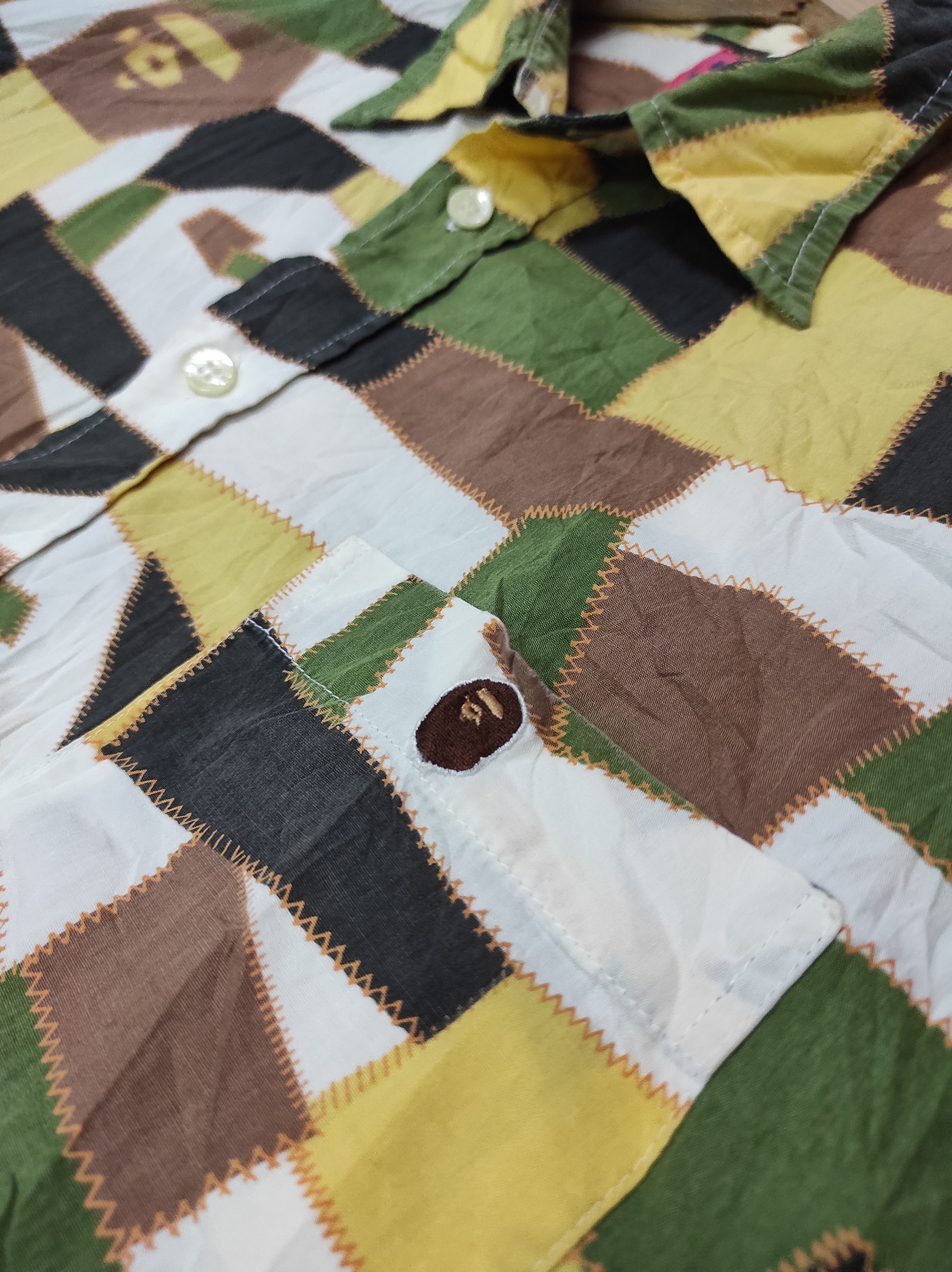 Bape A Bathing Ape BAPE Geometric Patchwork Shirt Button Up Size US M / EU 48-50 / 2 - 3 Thumbnail
