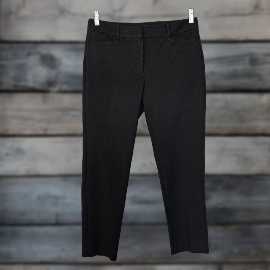 White House Black Market White House Black Market Womens Slim Ankle Pants Sz 6 Black Cotton Blend Slimming Flat Front Rise 9" Inseam 27" Size 28" / US 6 / IT 42 - 1 Thumbnail