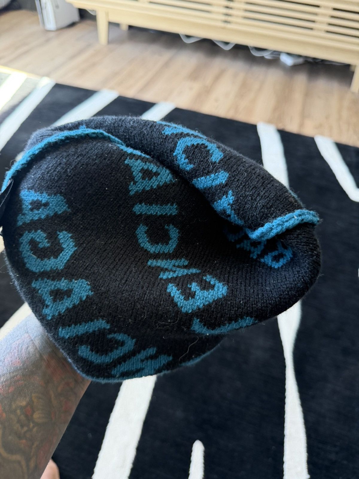 Balenciaga Balenciaga All-Over Logo Beanie (Petrol Blue, OS) Size ONE SIZE - 6 Thumbnail