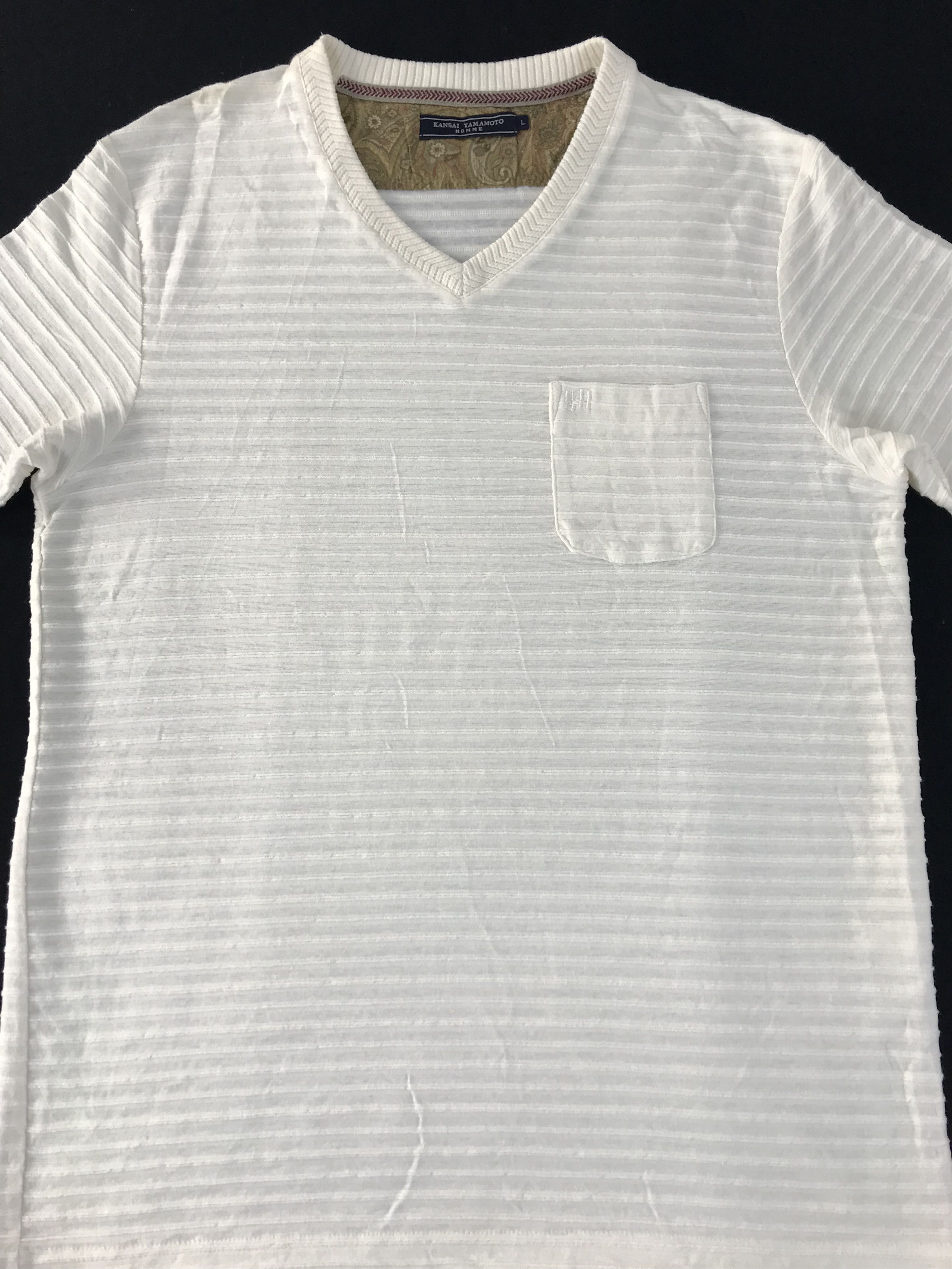 Japanese Brand Kansai Yamamoto Homme V Neck Single Pocket Tee Size US M / EU 48-50 / 2 - 3 Thumbnail