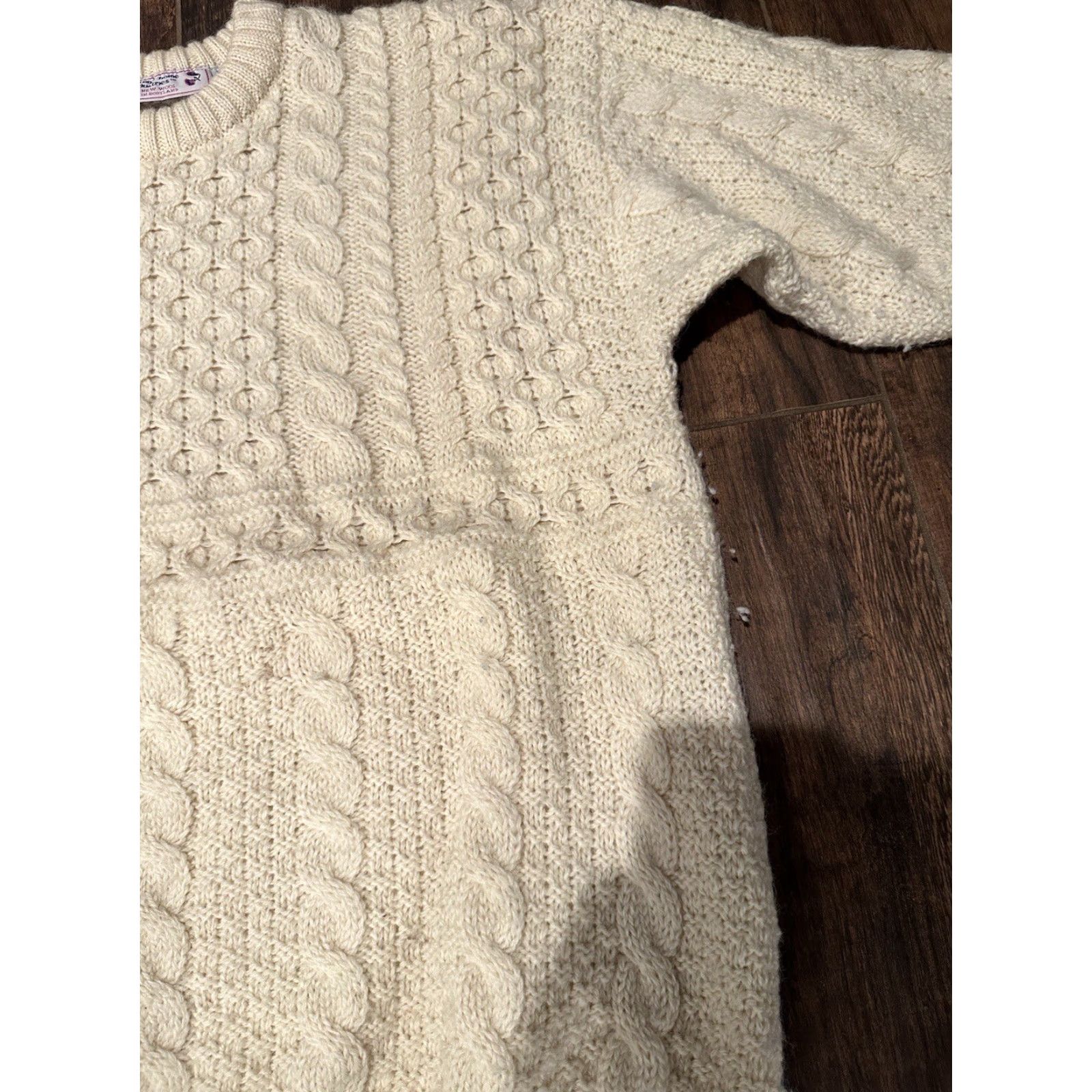 Industrie Highland Home Industries Sweater Large 100% Wool Fisherman Ivory Scotland Crew Neck Cable-Knit Long Sleeve Women Pullover Size L / US 10 / IT 46 - 5 Thumbnail