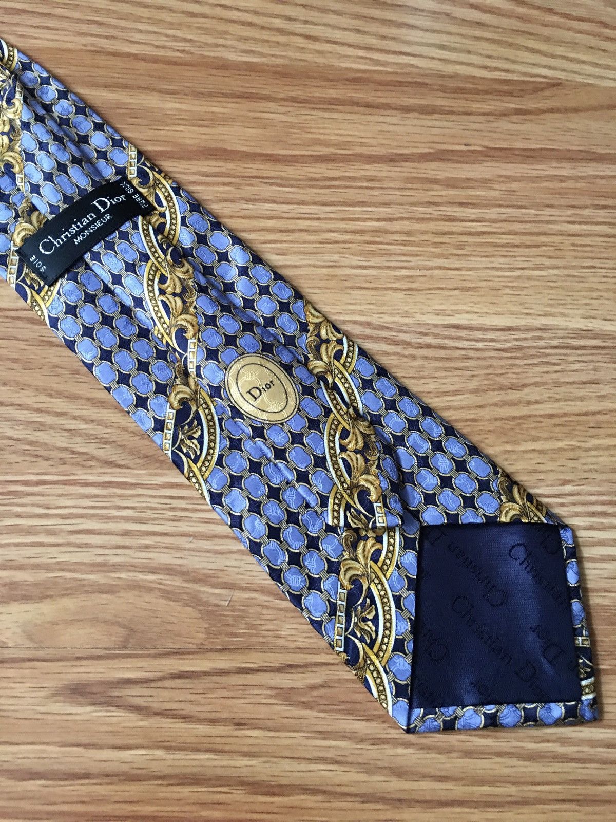 Christian Dior Monsieur Christian Dior Blue Vintage Jacquard Silk Mens Neck Tie Size ONE SIZE - 2 Thumbnail