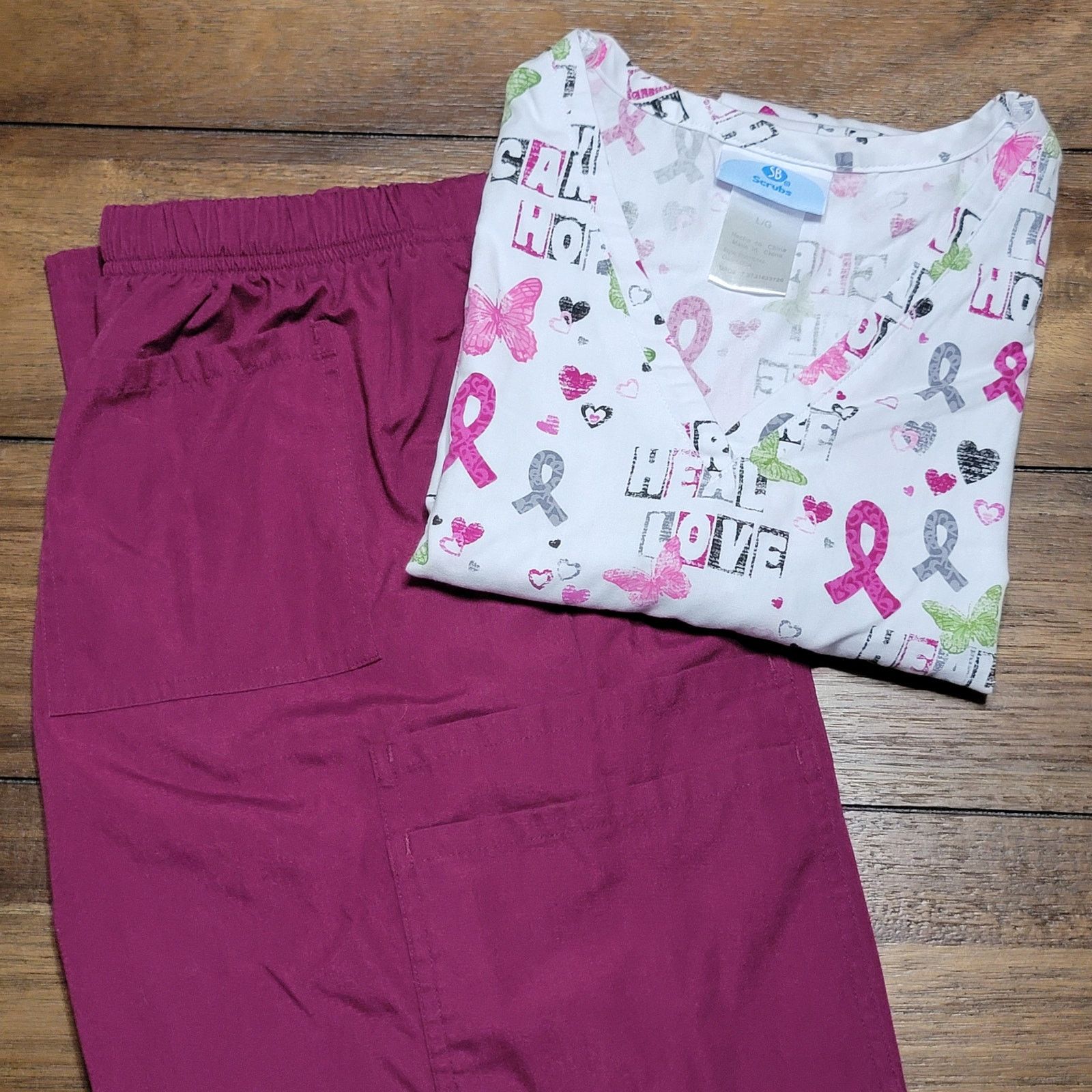 Other SB Scrubs Maroon & White Set - Top L / Pants M Size M / US 6-8 / IT 42-44 - 1 Thumbnail