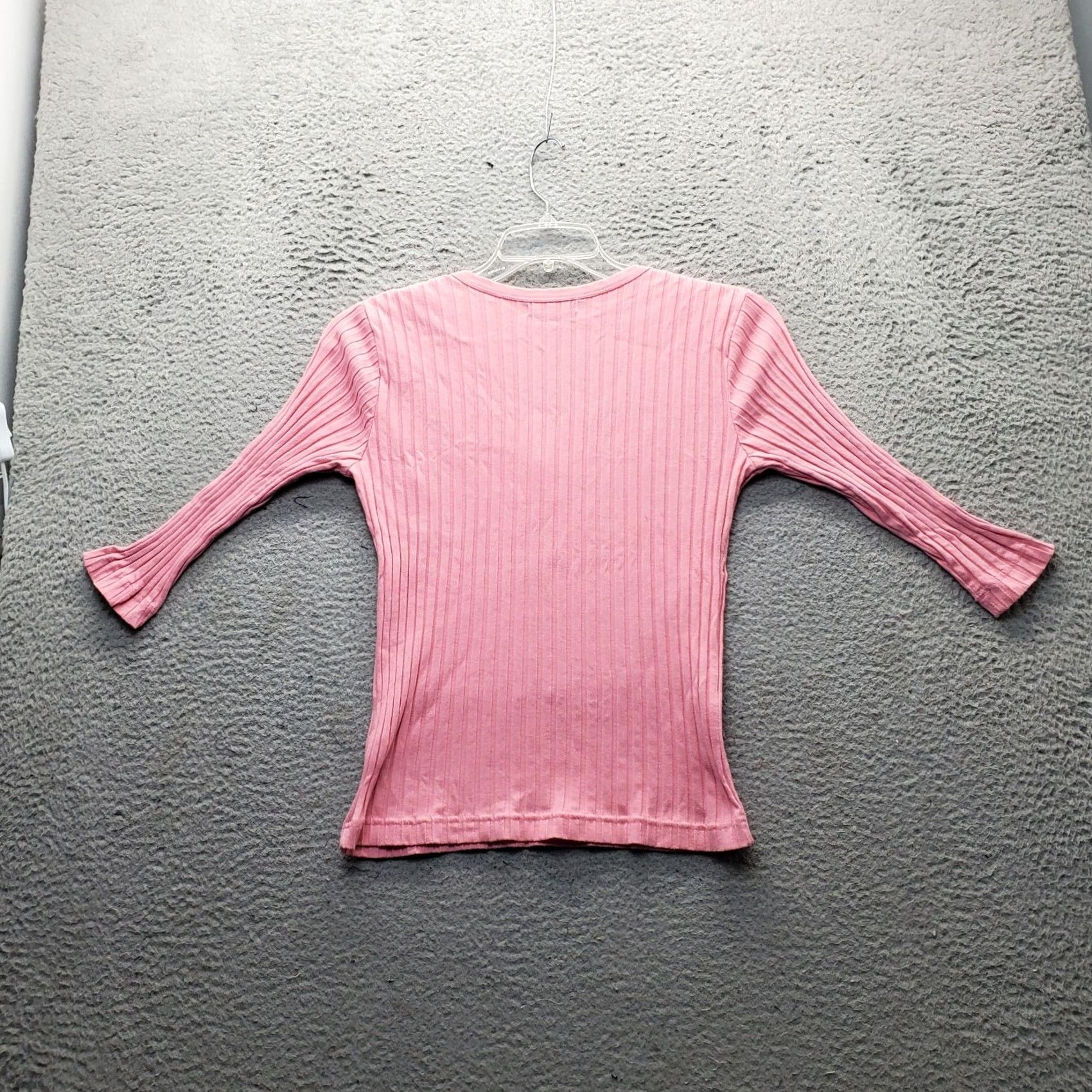 Vintage Carolyn Taylor Womens T-Shirt Pink 3/4 Sleeve V Neck Ribbed Top Slim Size S Size S / US 4 / IT 40 - 2 Thumbnail