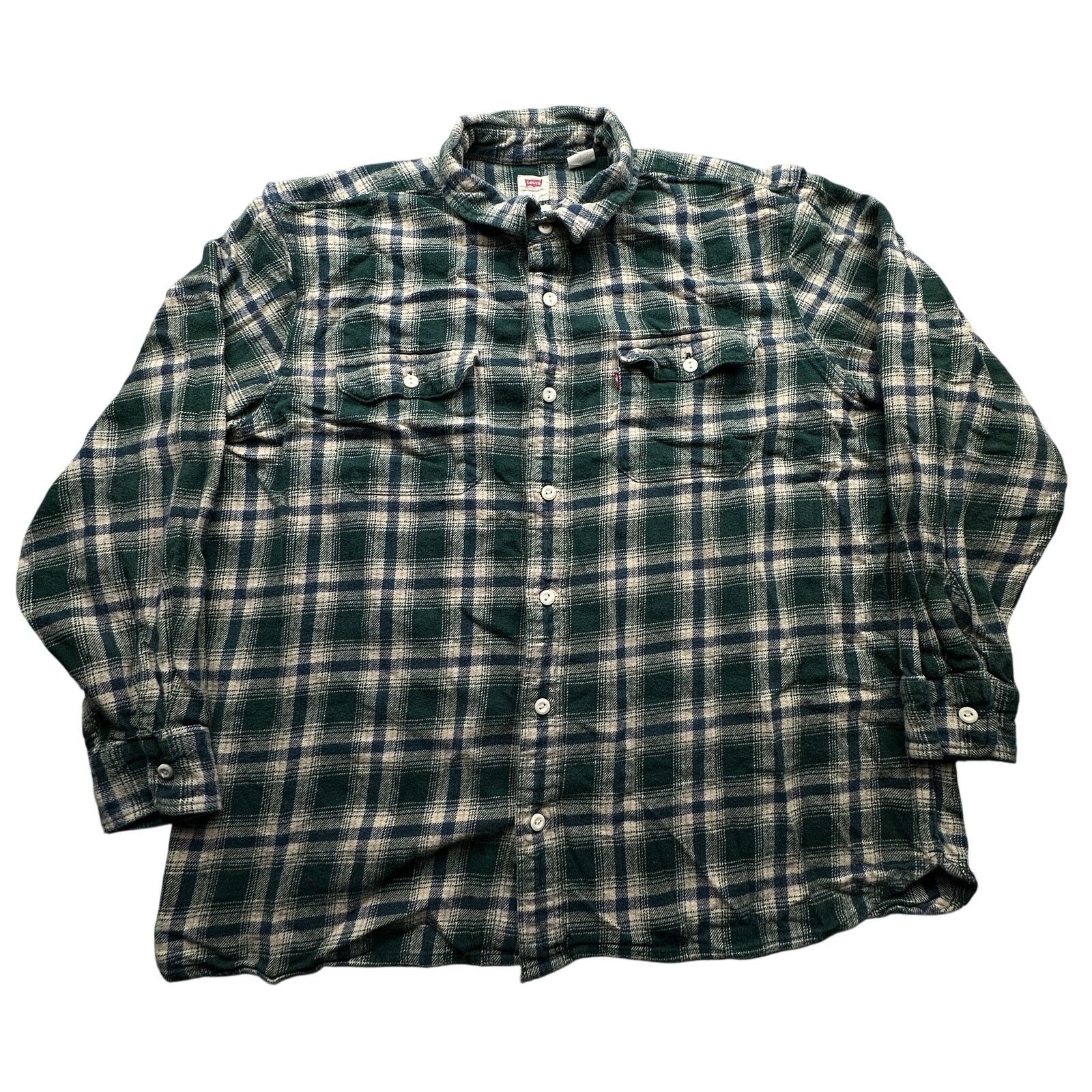 Levi's Levis Flannel Green Plaid Button Shirt Mens XL Relaxed Fit Size US XL / EU 56 / 4 - 1 Thumbnail