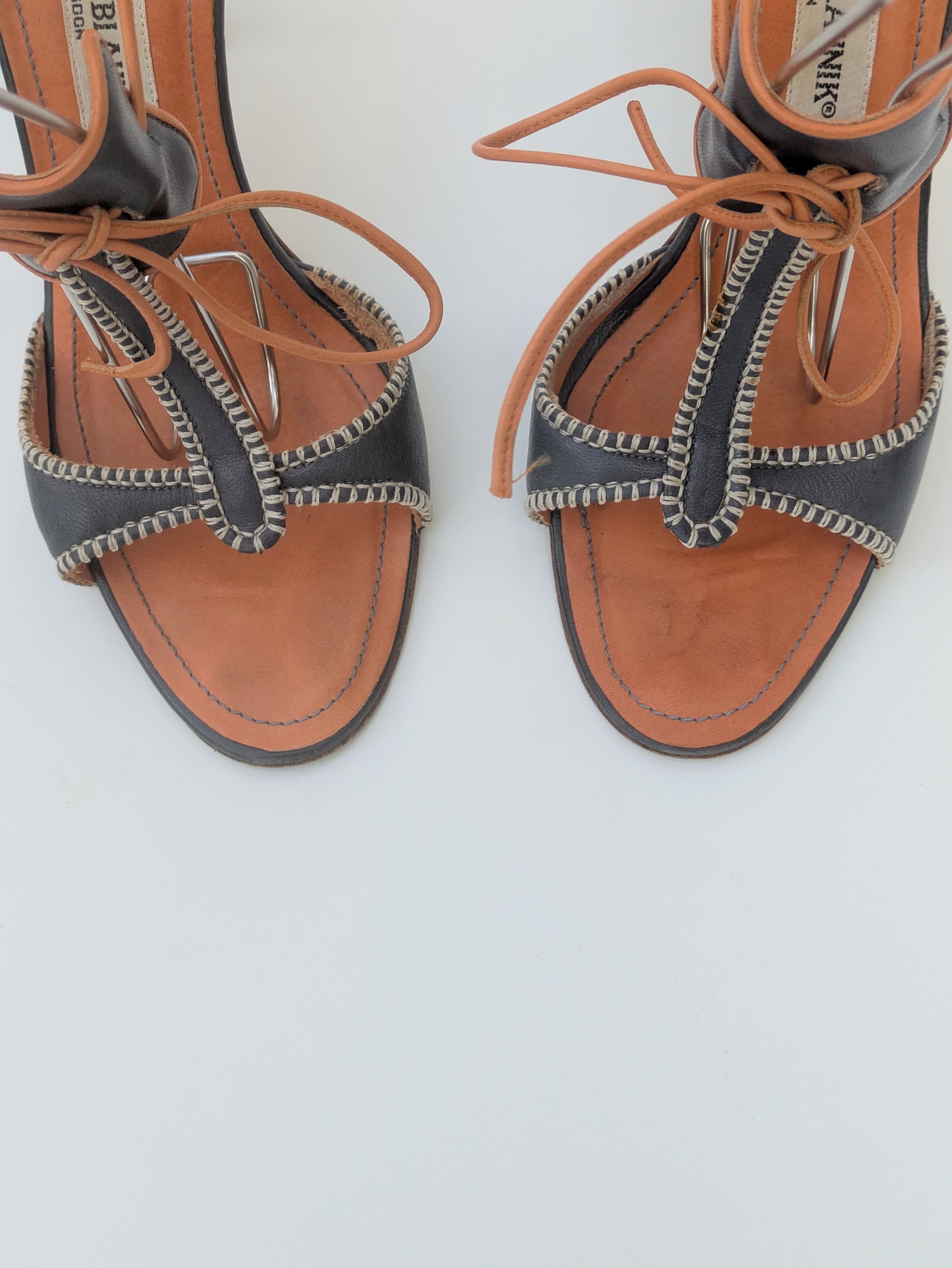 Manolo Blahnik Vintage Manolo Blahnik blue tan t-bar heels early 2000s Size US 6.5 / IT 36.5 - 3 Thumbnail