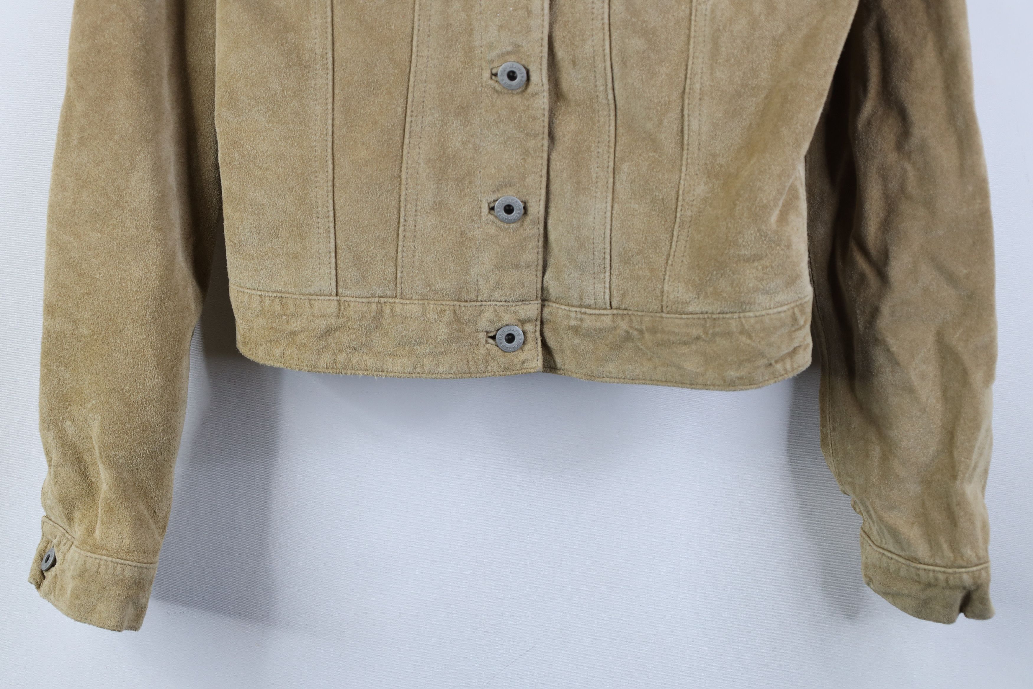 Gap Vintage 90s Y2K Gap Babydoll Leather Trucker Jacket Beige Size XS / US 0-2 / IT 36-38 - 3 Thumbnail
