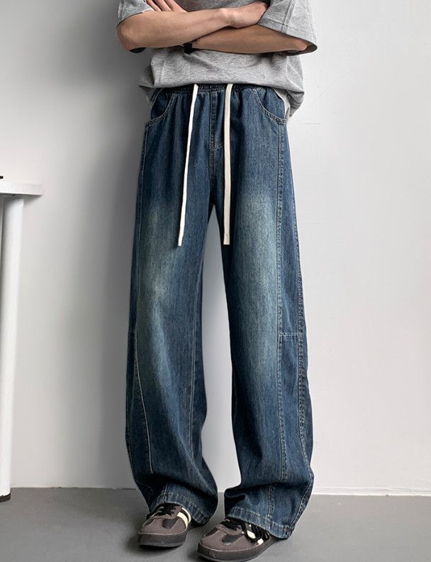 Japanese Brand Men's slim-fit straight leg jeans with patchwork design Size US 32 / EU 48 - 1 Thumbnail
