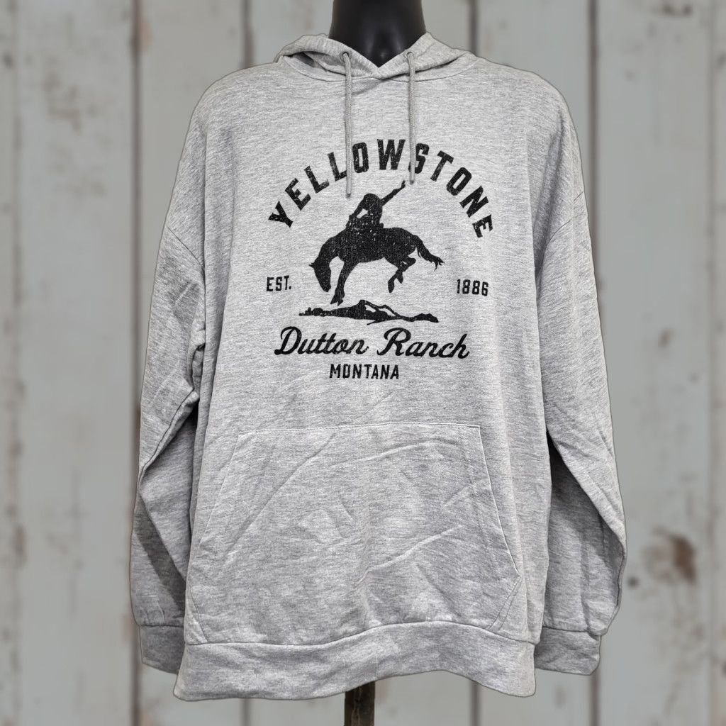 Vintage Yellowstone Hoodie Mens 2XL Gray Dalto n Ranch Bucking Bronco Montana Logo Graphic Print Pullover Hooded Fleece Sweatshirt Western Carded? Size US XXL / EU 58 / 5 - 1 Thumbnail