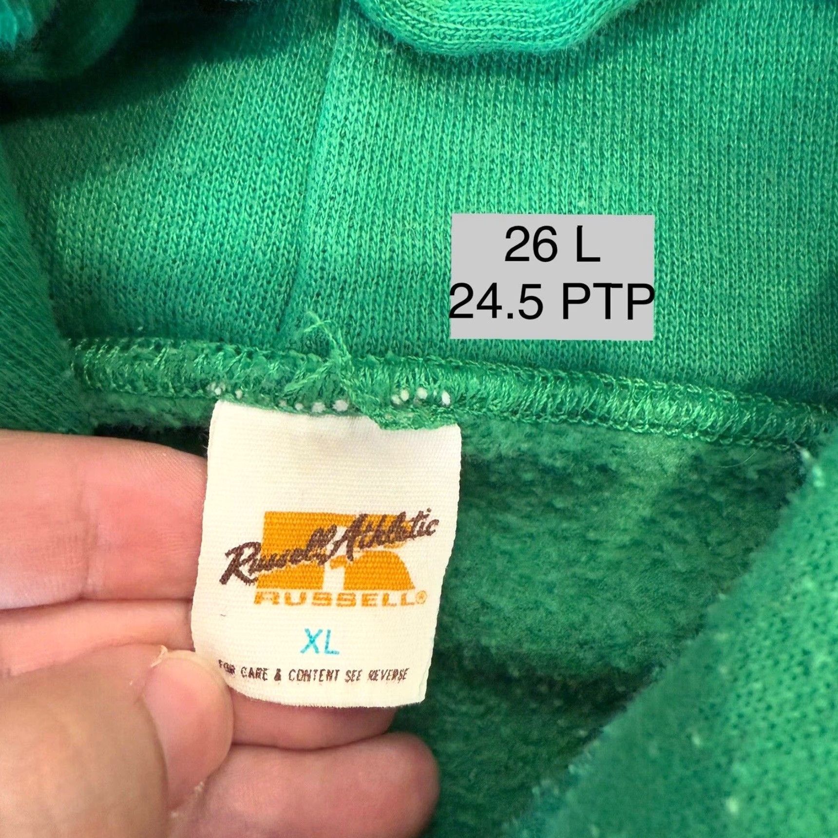 Vintage VINTAGE Russell Athletic Hoodie XL Green Pullover Crew Neck Hooded Logo USA 70s Football Basketball Mens Size US XL / EU 56 / 4 - 6 Thumbnail