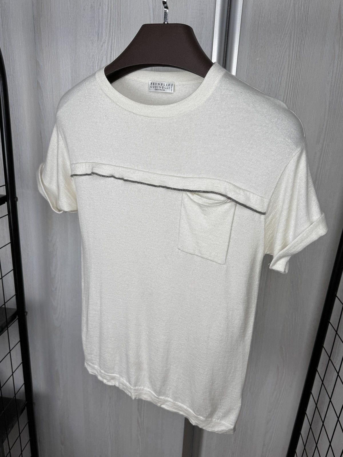 Brunello Cucinelli Brunello Cucinelli cashmere silk white rhinestones tee shirt Size S / US 4 / IT 40 - 6 Thumbnail