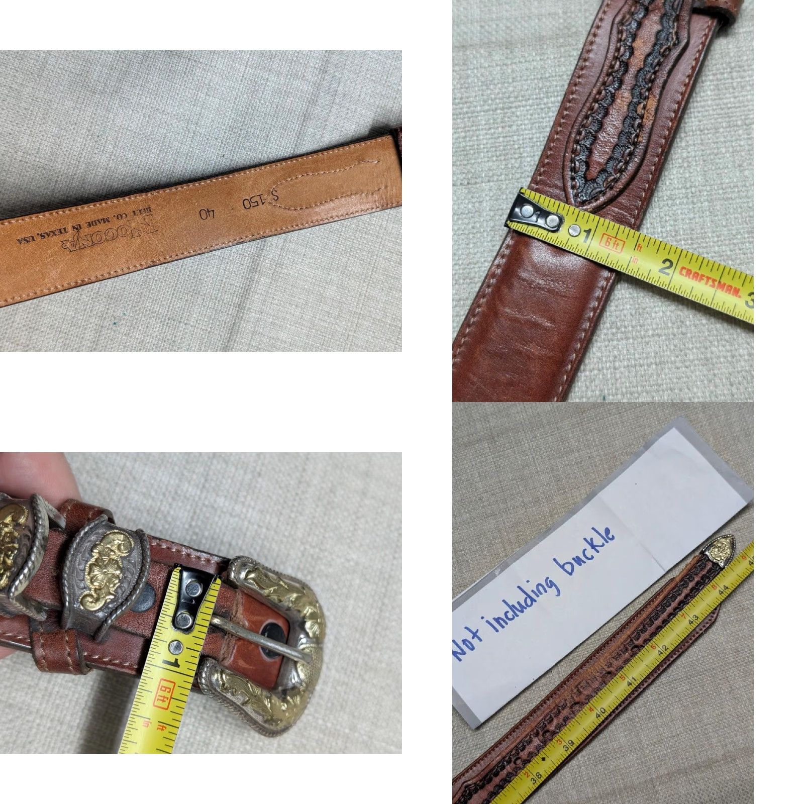 Vintage VINTAGE Nocona belt Western Ranger Belt Men 40 Brown Leather Cowhide 1-1/2" buckle Ranger style USA made Size 40 - 9 Thumbnail