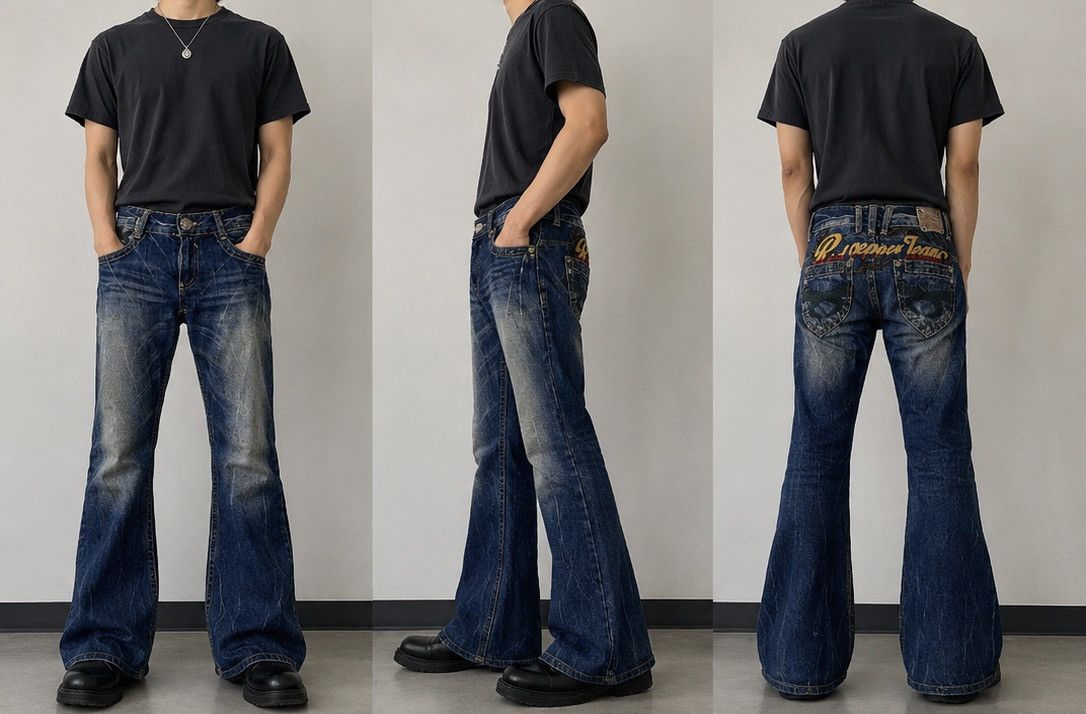 If Six Was Nine × Japanese Brand × Le Grande Bleu (L.G.B.) Lolita Red Pepper Flared Seawash Patched Jeans Size US 28 / EU 44 - 17 Thumbnail