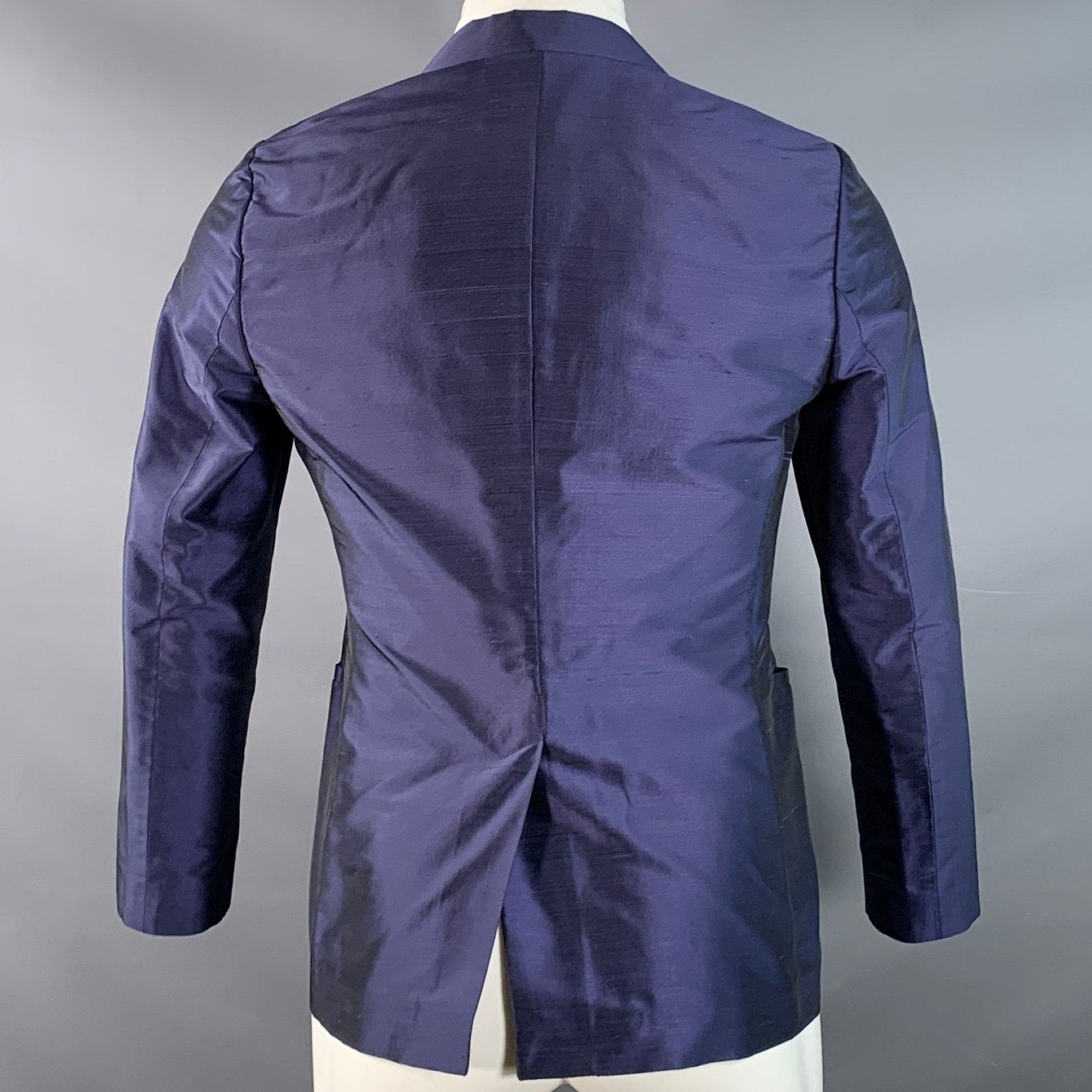 Emporio Armani EMPORIO ARMANI Regular Metallic Blue Silk Shantung Coat Size 34R - 3 Thumbnail