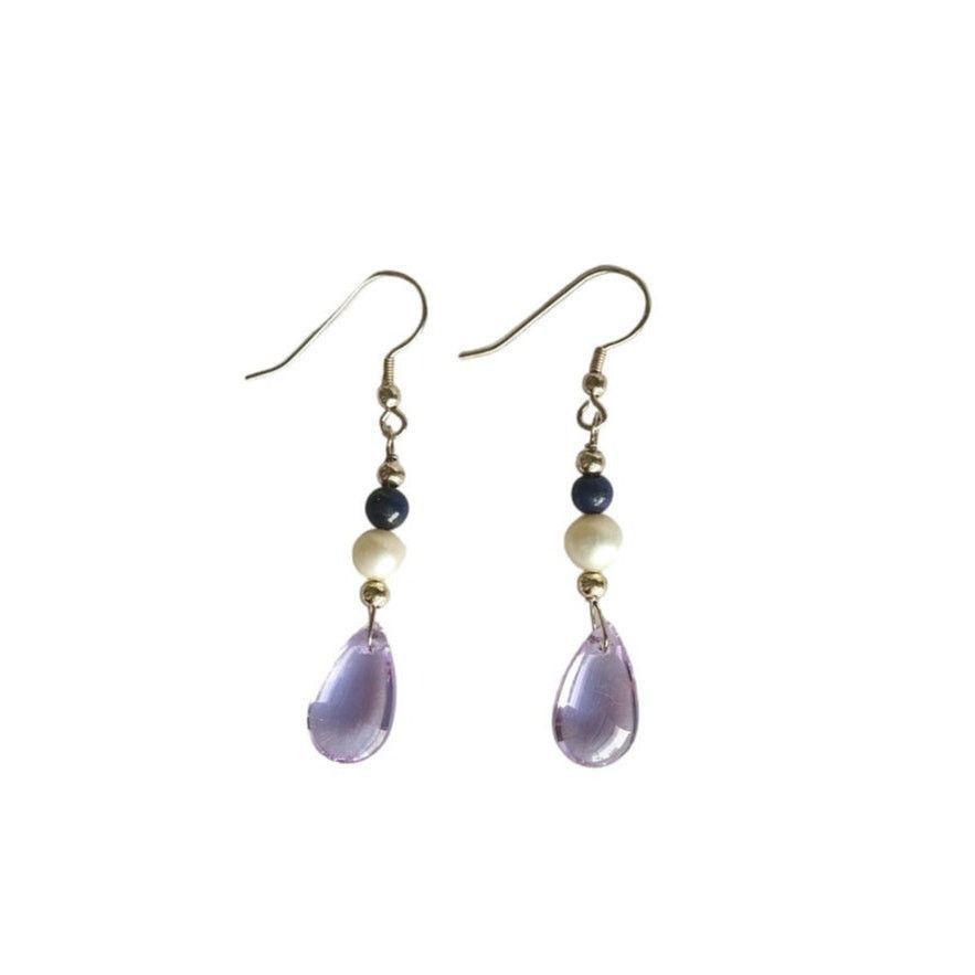 The Unbranded Brand Amethyst Natural Pearl Lapis Dangle Earrings Sterling Silver Size ONE SIZE - 1 Thumbnail