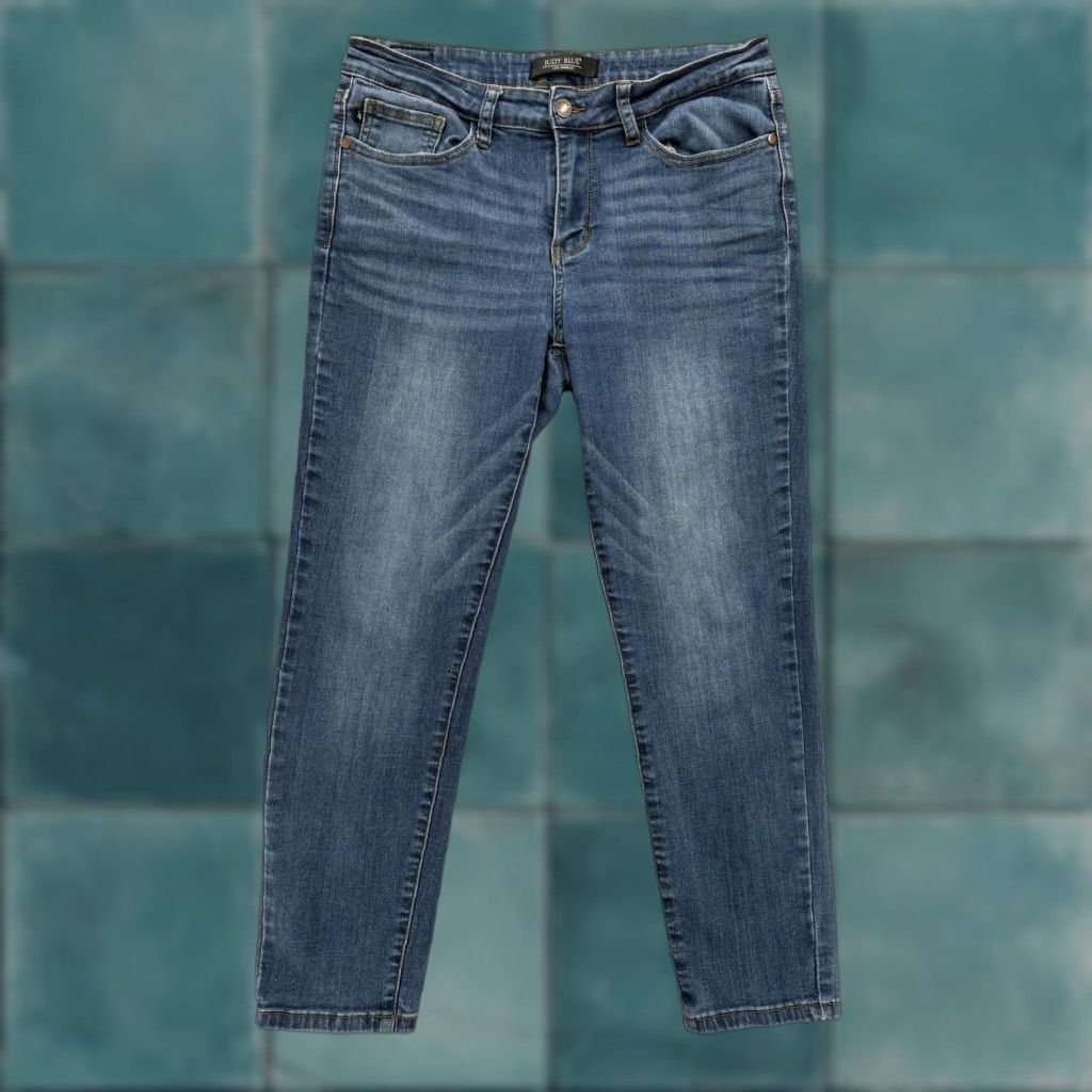 Denime Judy Blue Jeans Womens 30 Blue Medium Wash Skinny Crop Stretch Denim Distressed Size 30" / US 8 / IT 44 - 1 Thumbnail