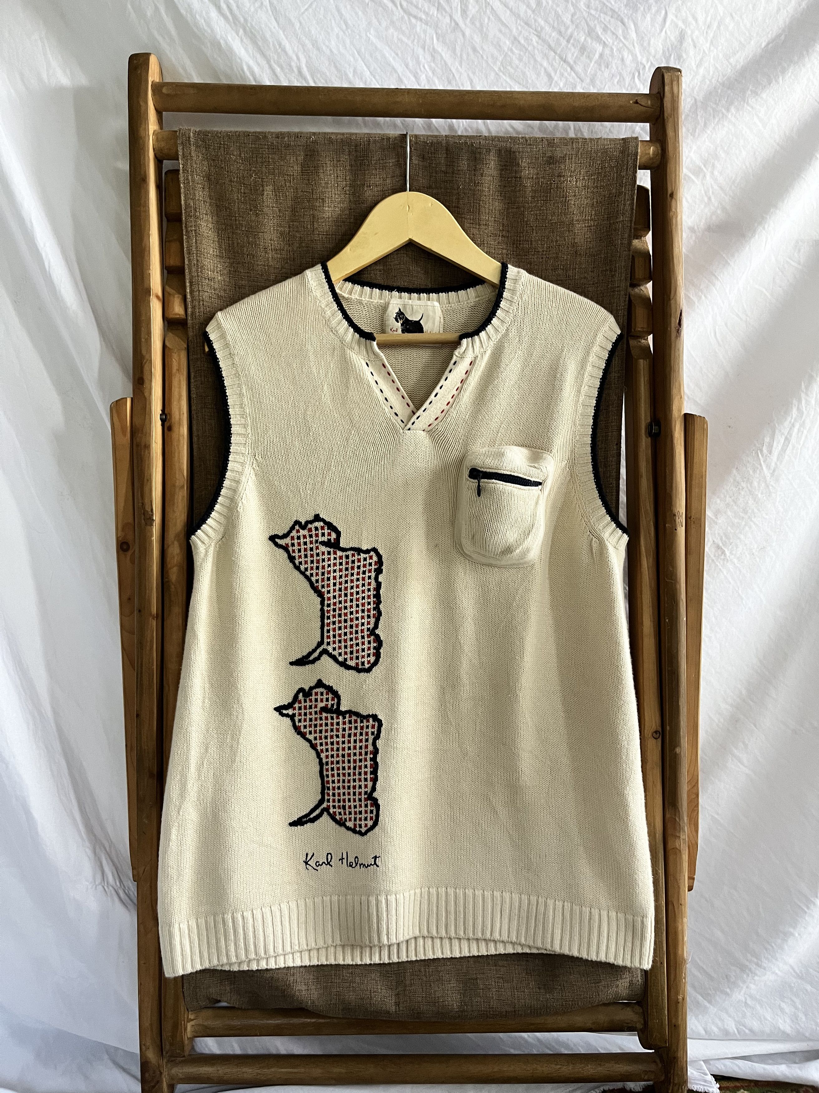Karl Helmut Karl Helmut Embroidery Dog 3D Pocket Knitted Vest Size L / US 10 / IT 46 - 1 Thumbnail