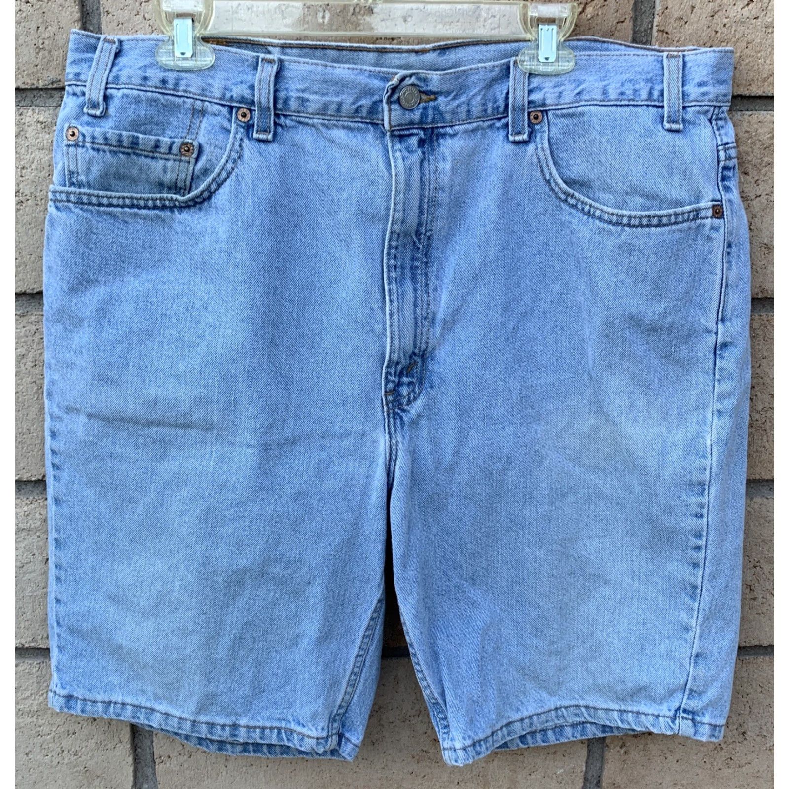 Levi's VINTAGE Levi's 505 Denim Jean Shorts Jorts 90s Made in USA Size 40 Blue Mens 90s Denim, 5-Pocket, Zip, Flat Front, High Rise, Inseam 9.5" Size US 40 / EU 56 - 7 Thumbnail