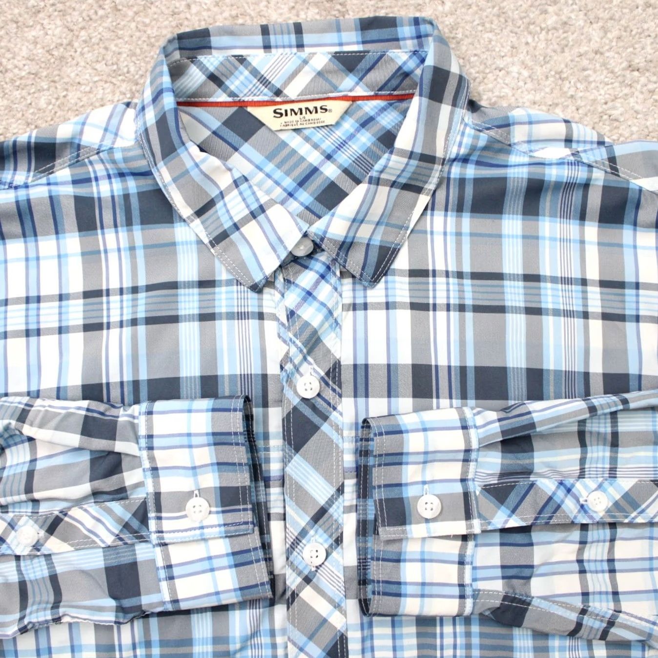 Vintage Simms Shirt Mens Large Blue Plaid Brrr Nylon Stretch Button-Up Long Sleeve Fishing Shirt Size US L / EU 52-54 / 3 - 2 Thumbnail