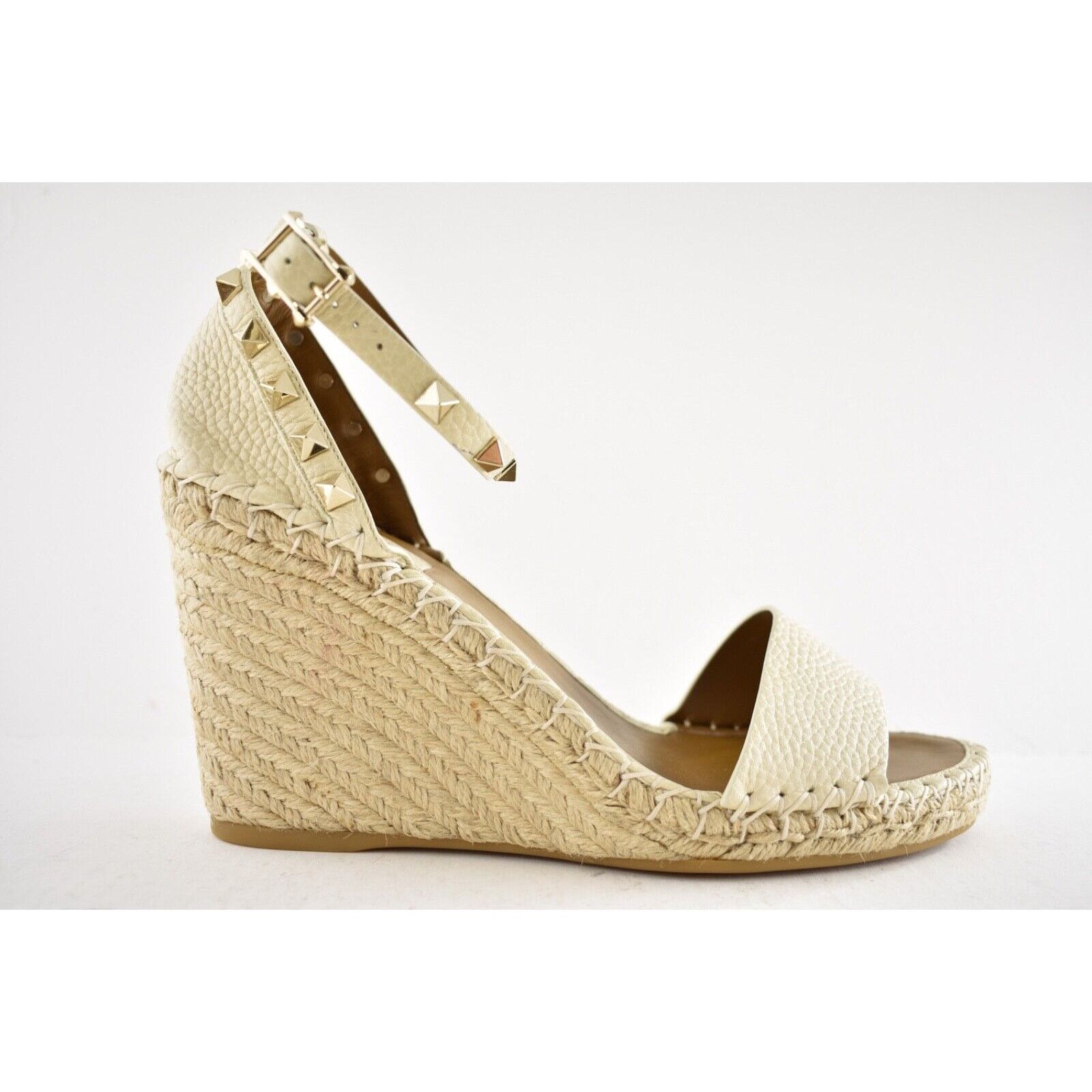 Valentino Rockstud Ivory Ankle Strap Espadrille Platform 40