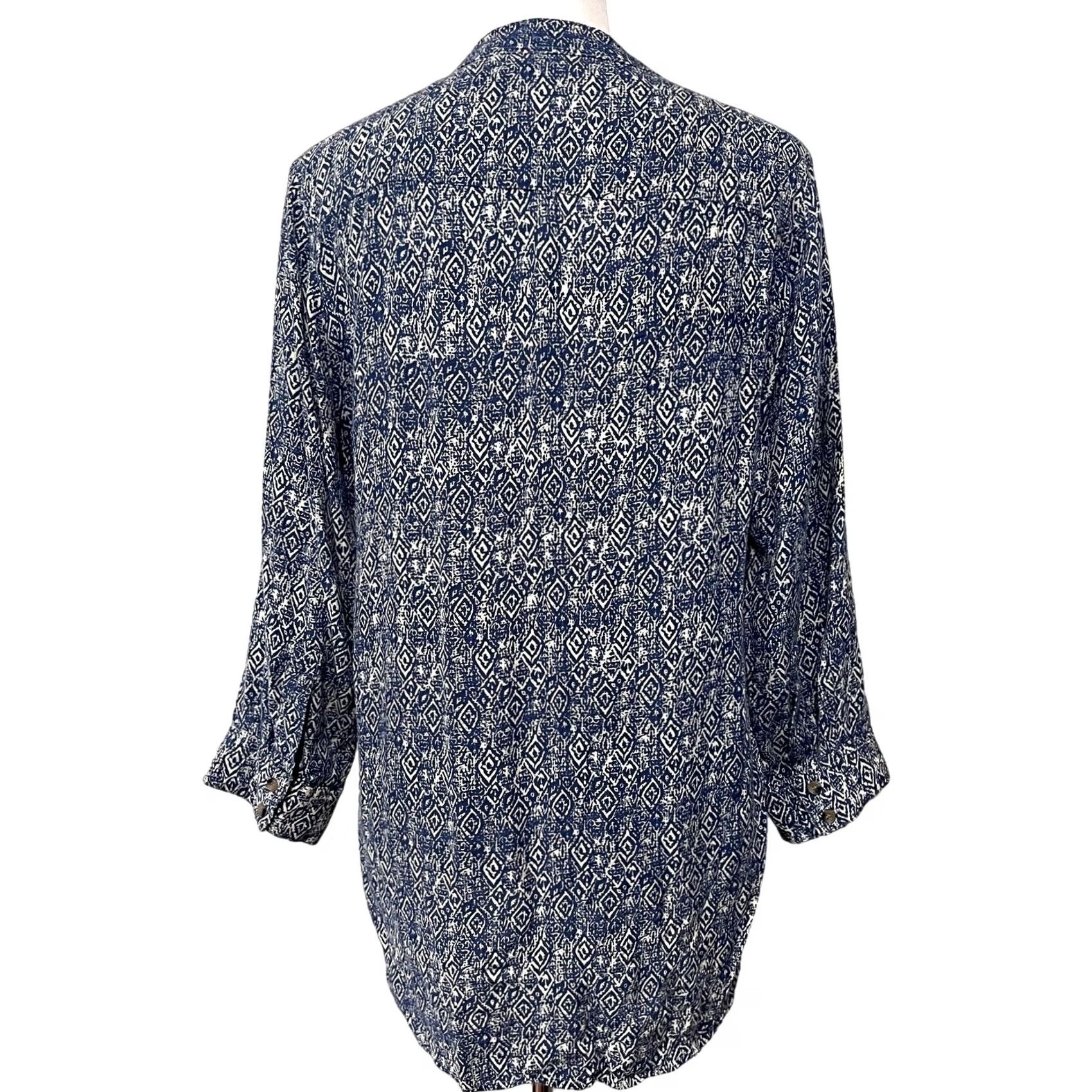Vintage Rock Flower Paper Women’s Tunic Top Blouse Long Sleeve Pleated Blue White Sz M Clothing Shirt Womens Size M / US 6-8 / IT 42-44 - 5 Thumbnail