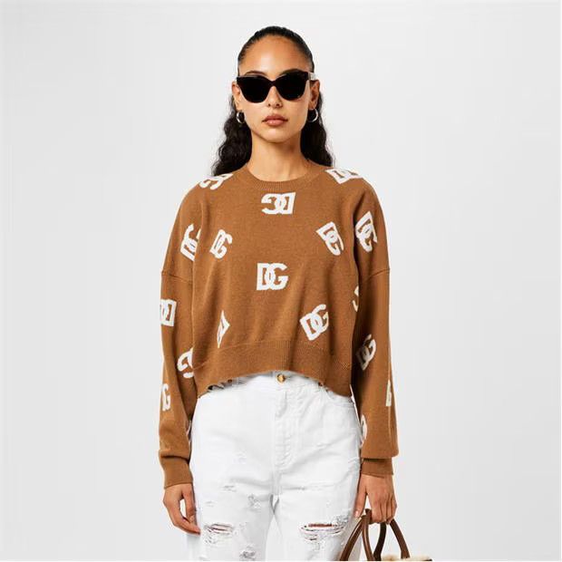 Dolce & Gabbana o1g2r1mq1024 Logo Knit Sweater in Brown & White Size S / US 4 / IT 40 - 3 Thumbnail