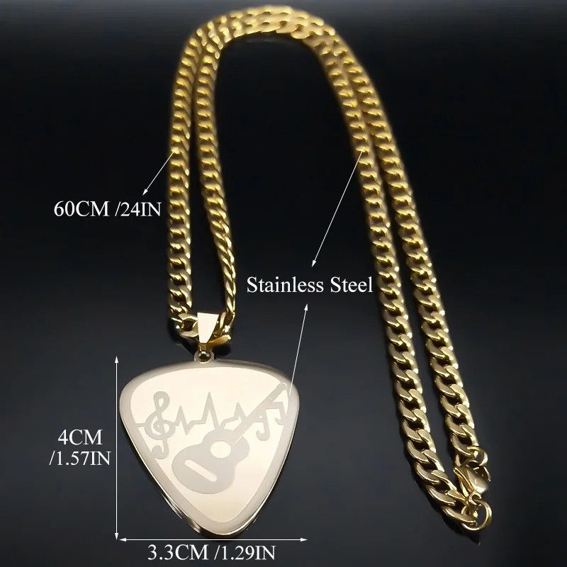 Jewelry Hip Hop Guitar Pick Pendant Necklace Emblem Talisman Size ONE SIZE - 5 Thumbnail