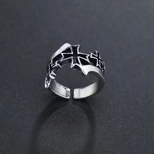 Vintage Gothic Repeat Cross Ring Silver Grunge Punk Black Jewelry Size ONE SIZE - 3 Thumbnail