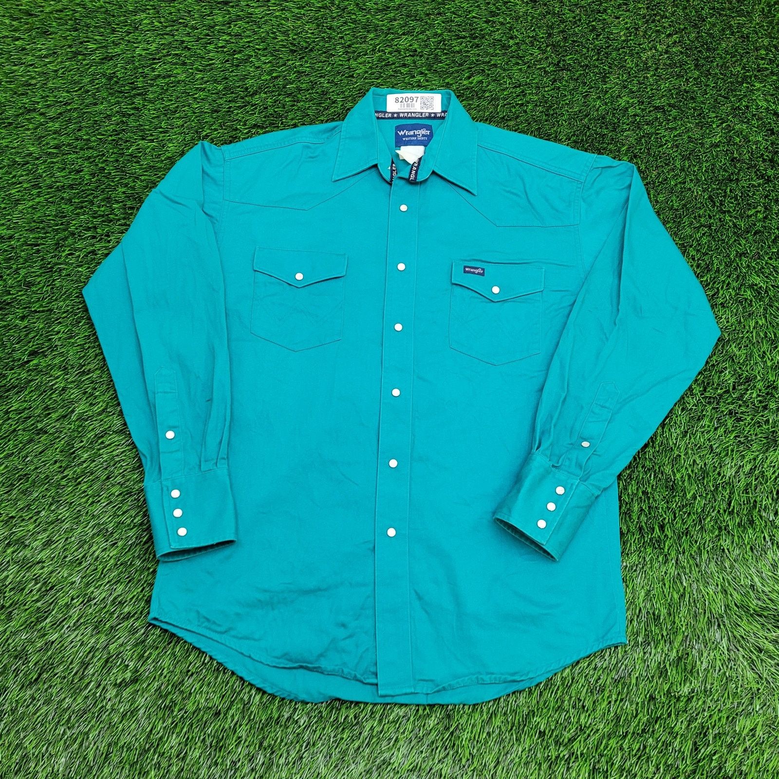 Wrangler Vintage Wrangler Western Pearl-Snap Shirt Large 22x30 Teal Size US L / EU 52-54 / 3 - 1 Thumbnail
