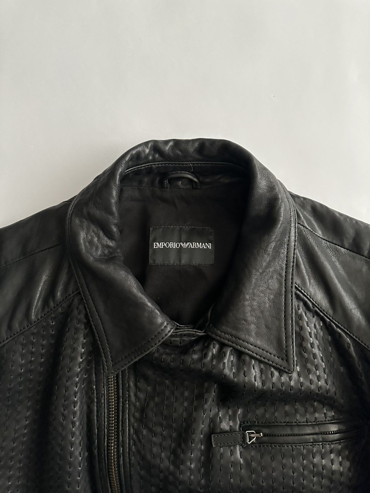 Emporio Armani Emporio Armani 2000’s Stitched Leather Biker Jacket Size US L / EU 52-54 / 3 - 8 Thumbnail
