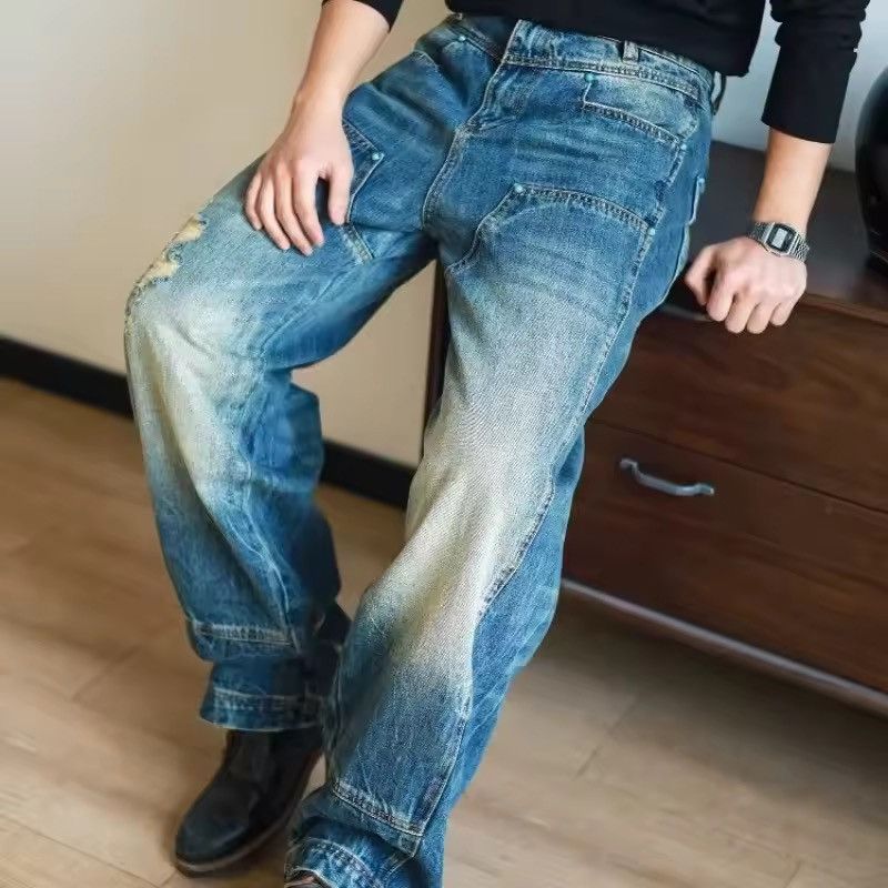 Japanese Brand Y2K Washed Blue Baggy Ripped Jeans Size US 33 - 4 Thumbnail