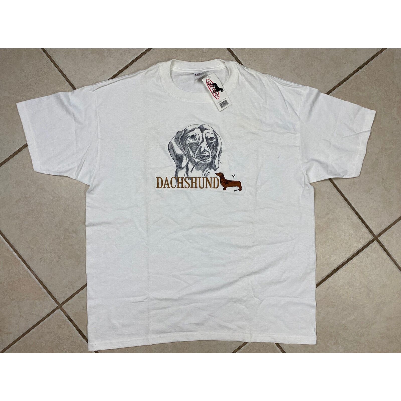 Anvil NWT Vtg Dachshund Embroidered White Brown Wiener Dog Pet Size US XL / EU 56 / 4 - 1 Thumbnail