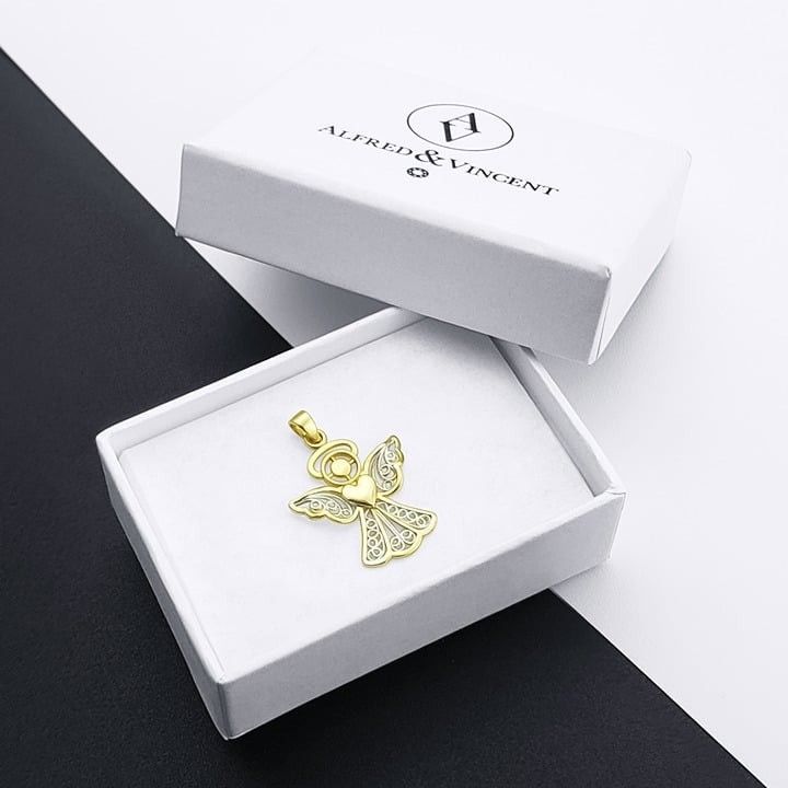 Other Winged Angel w/ Heart & Halo 14k Yellow & White Gold Pendant Size ONE SIZE - 1 Thumbnail
