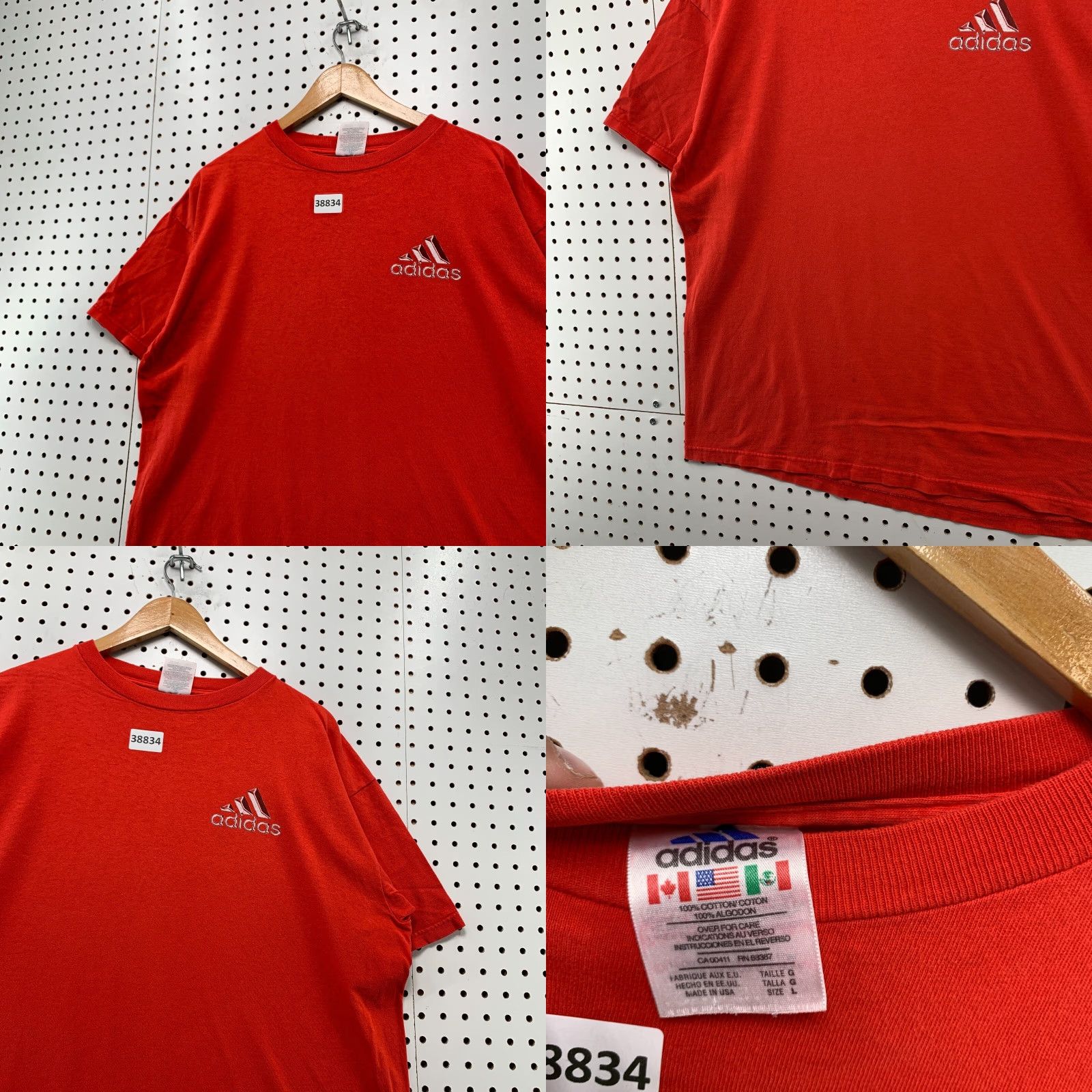 Adidas VINTAGE Adidas Shirt Mens Large Red Striped Logo USA Short Sleeve Size US L / EU 52-54 / 3 - 8 Thumbnail
