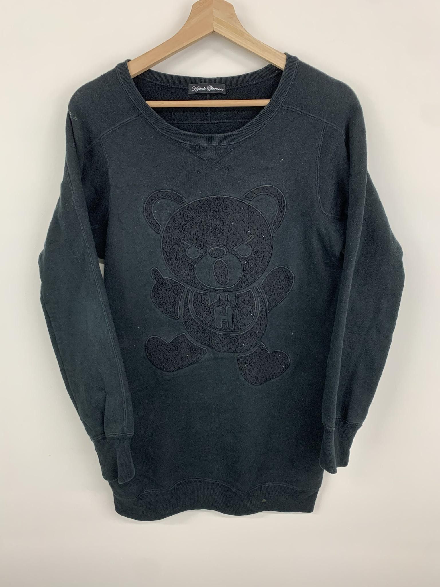 image of Hysteric Glamour Embroidered Fleece Bear Crewneck in Black, Men's (Size Medium)